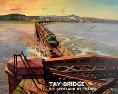 Affiche rétro originale des chemins de fer, Tay Bridge, Voir l'Écosse en train, Peinture scénique