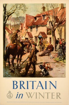 Original Vintage Travel Poster Britain In Winter Terence Cuneo Hunt Country Pub