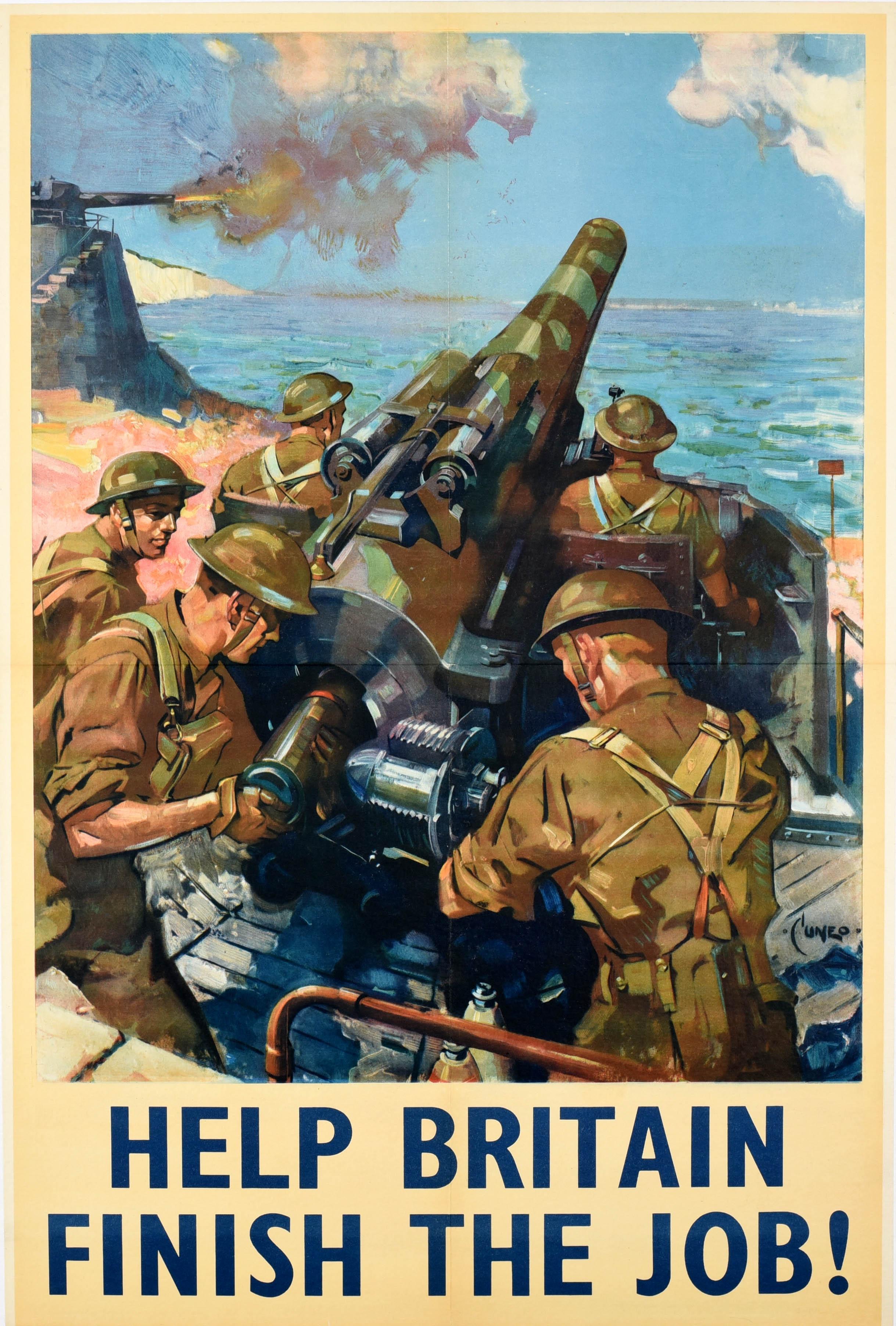 Terence Cuneo Print - Original Vintage War Propaganda Poster Help Britain Finish The Job WWII Cuneo