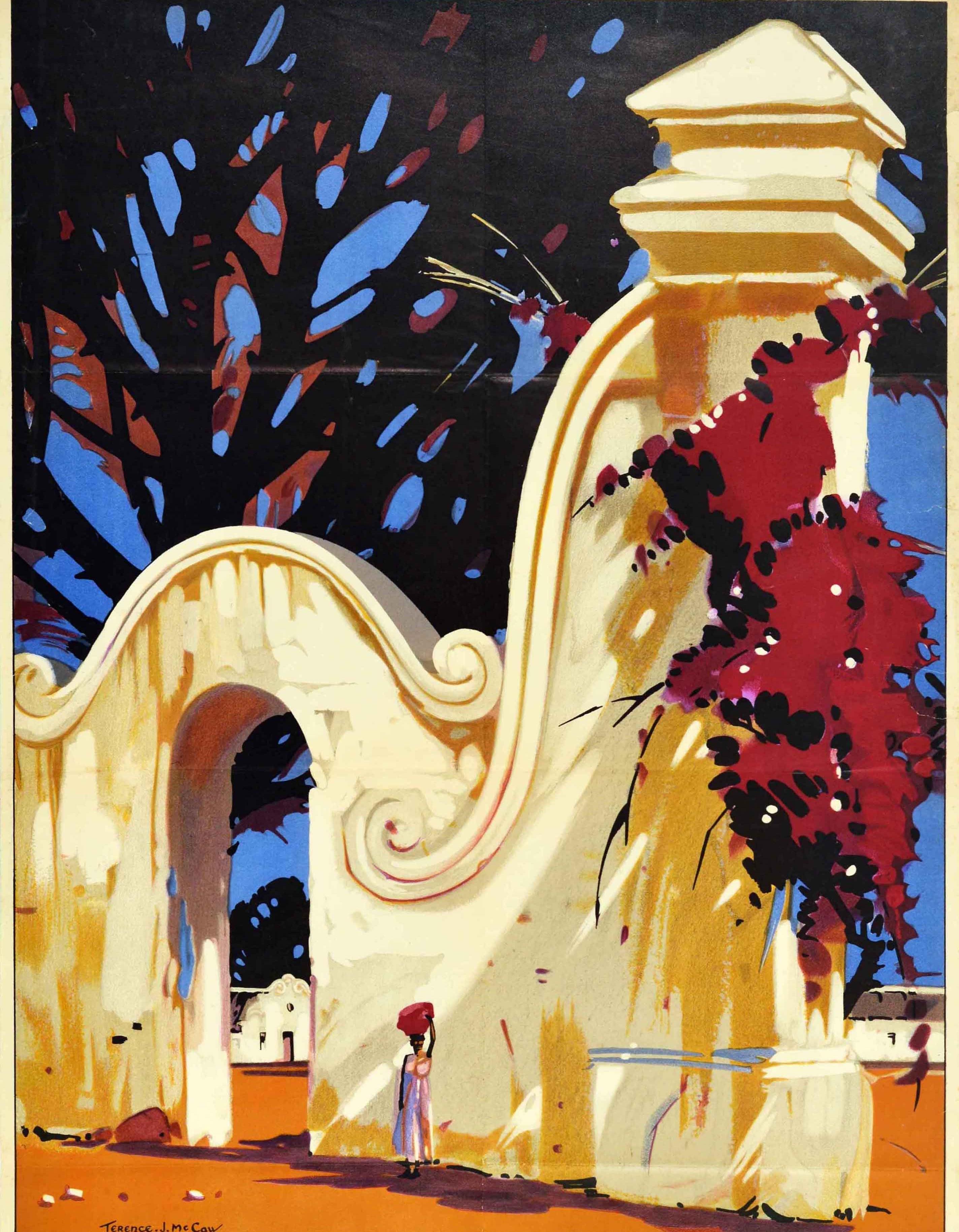 Original Vintage Travel Poster Suid Afrika South Africa Cape Dutch Architecture - Beige Print by Terence J. McCaw