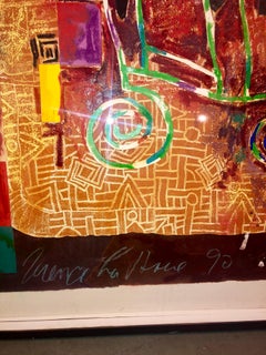 Großes abstraktes modernistisches Gemälde der „August-Serie“, Monotypie in Mischtechnik