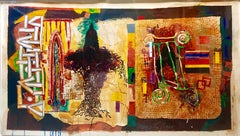 Vintage Huge Abstract Modernist "August Series" Mixed Media Monotype Colorful Painting 