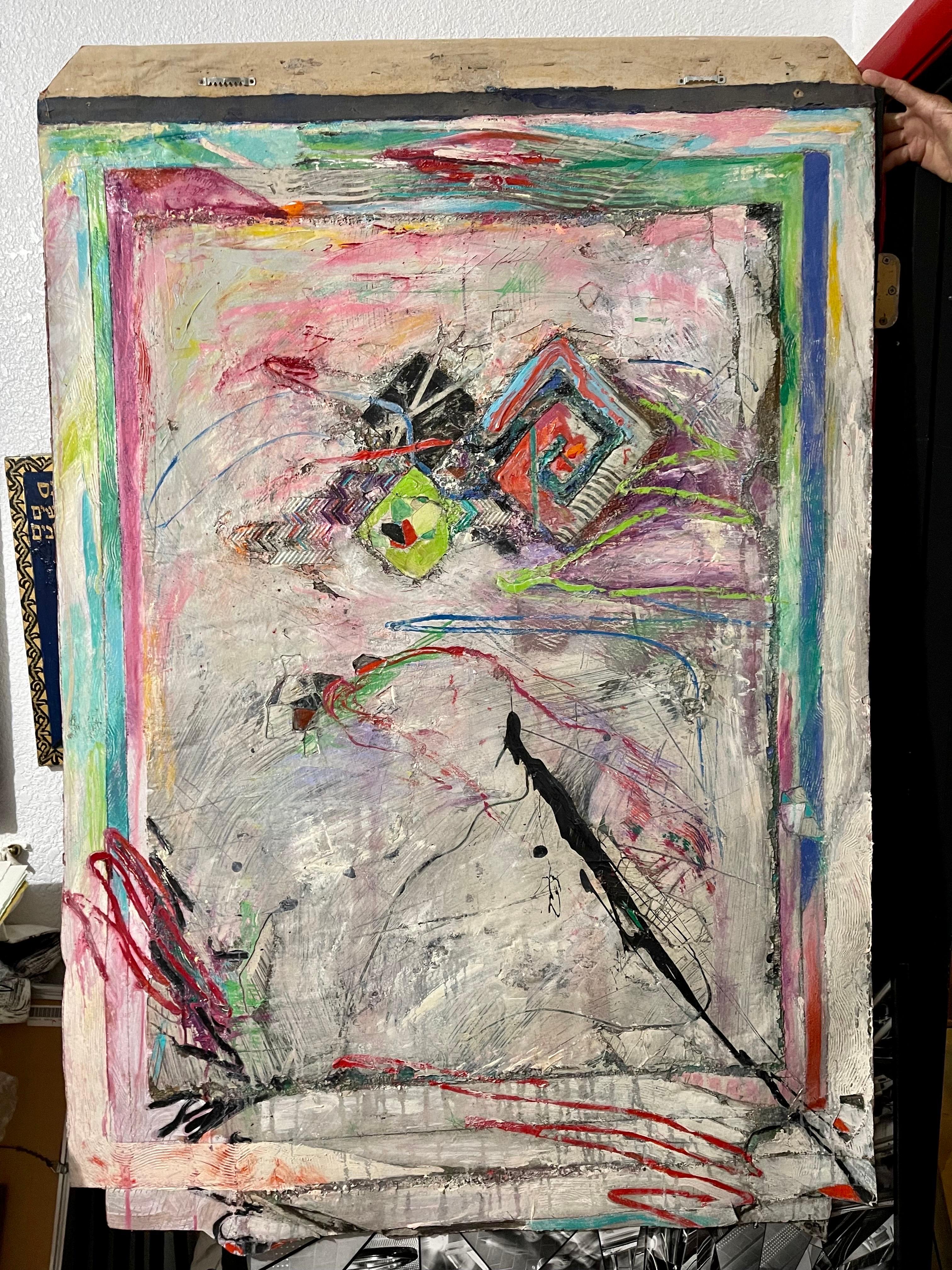 Large Abstract Modernist Mixed Media Colorful Collage Painting 4