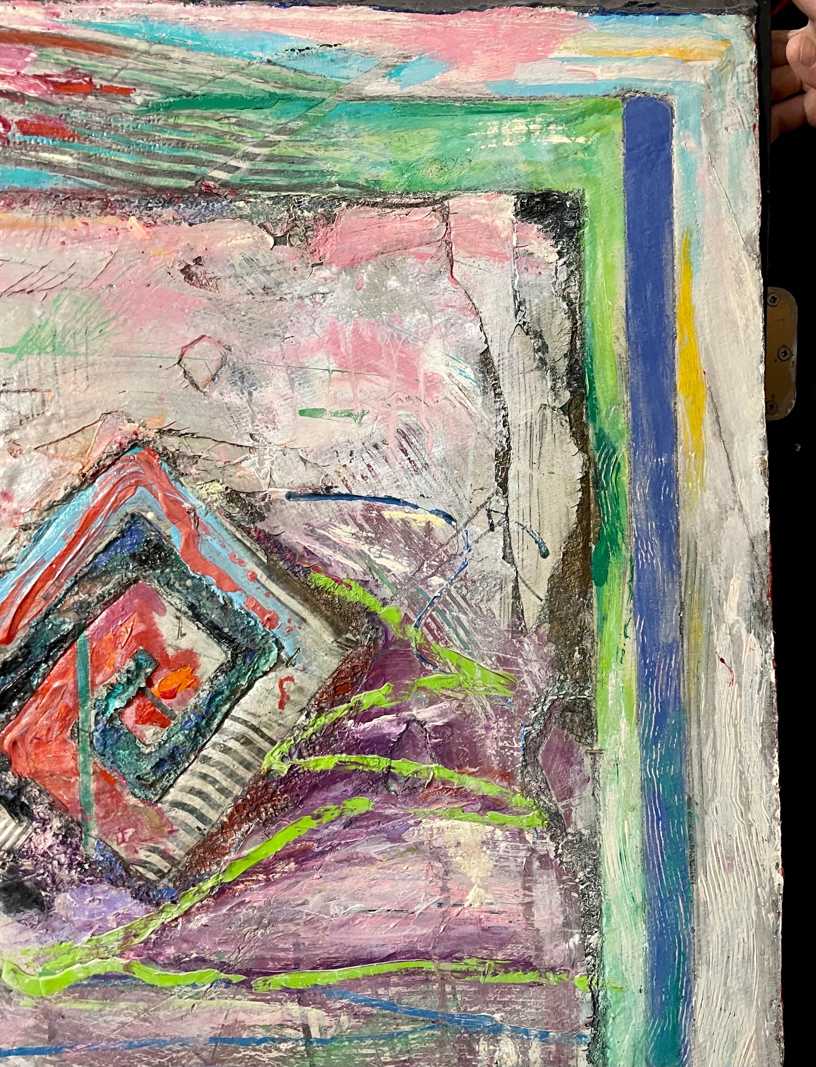 Large Abstract Modernist Mixed Media Colorful Collage Painting 8