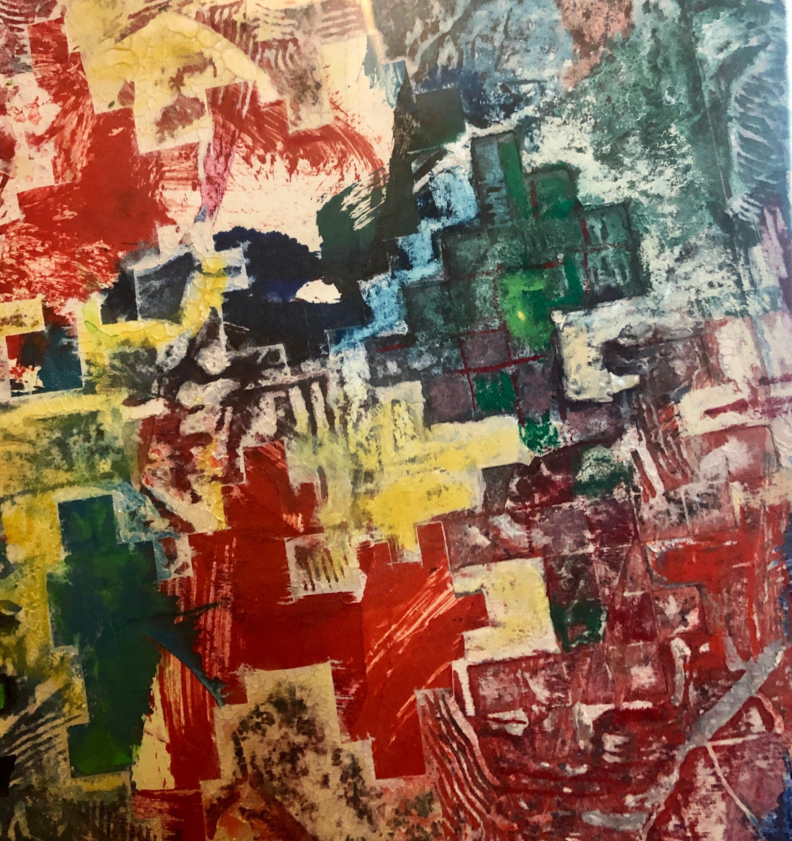 Large Abstract Modernist Monterey Series Mixed Media Monotype Colorful Painting For Sale 8