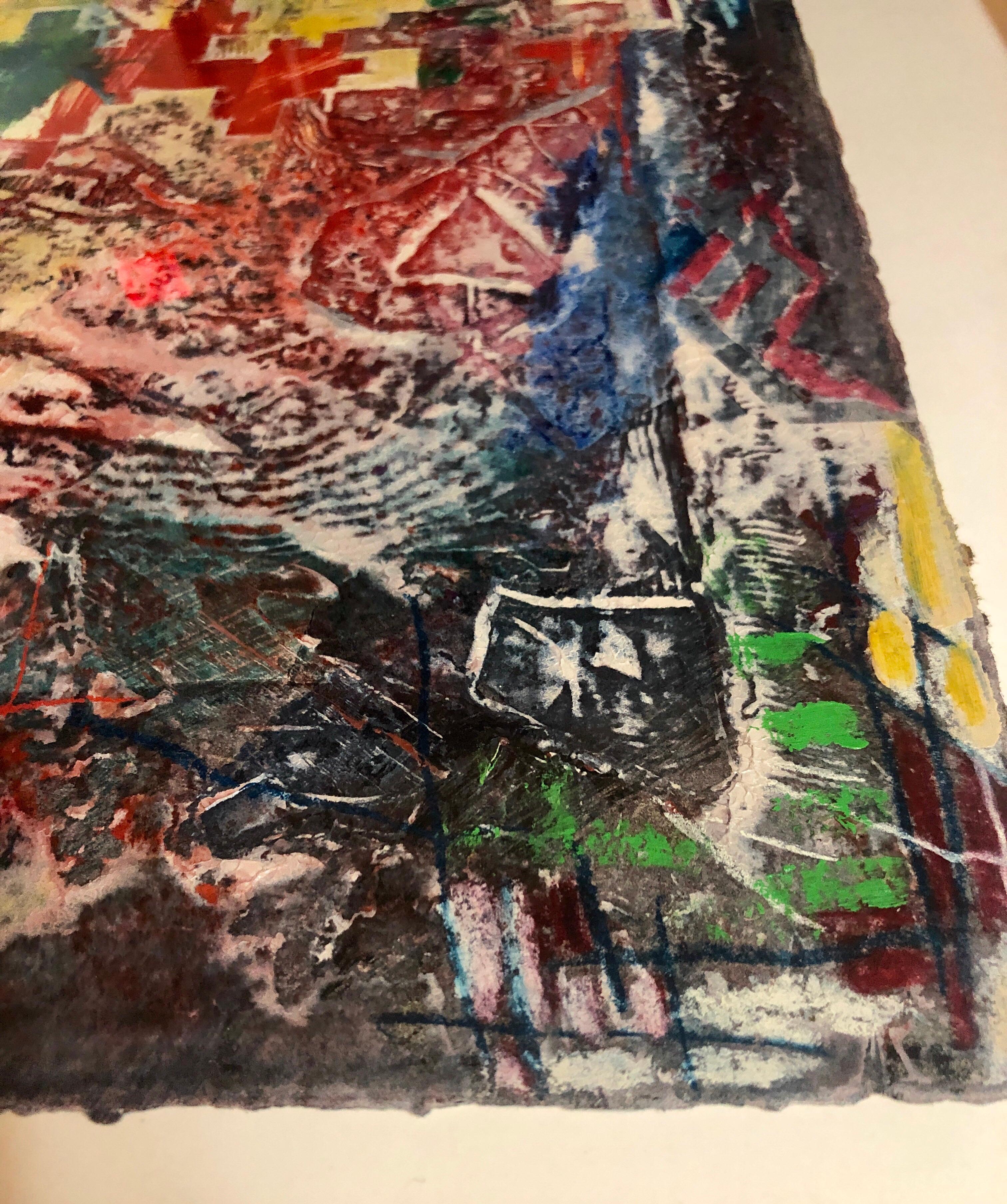 Large Abstract Modernist Monterey Series Mixed Media Monotype Colorful Painting For Sale 3