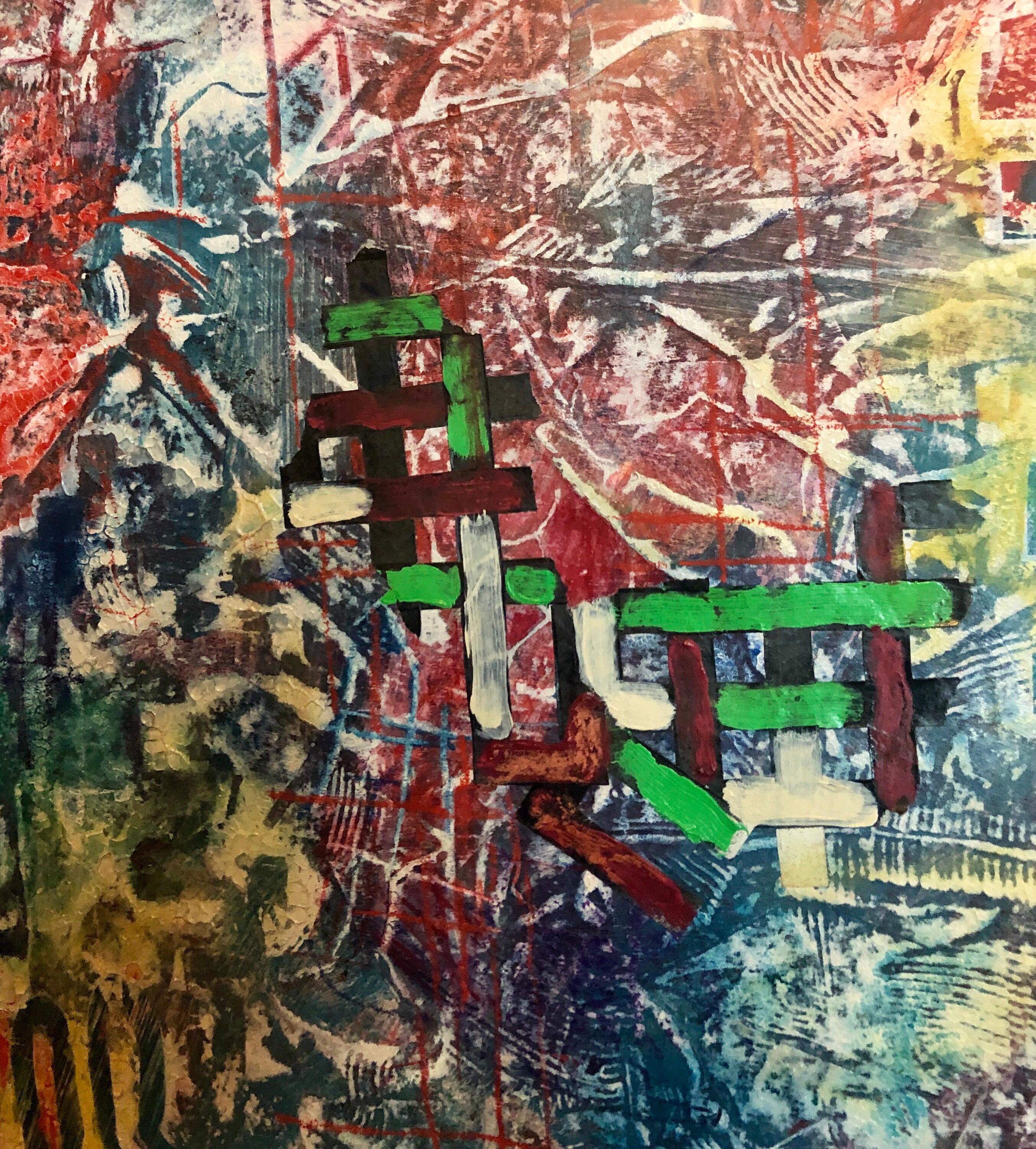 Large Abstract Modernist Monterey Series Mixed Media Monotype Colorful Painting For Sale 4