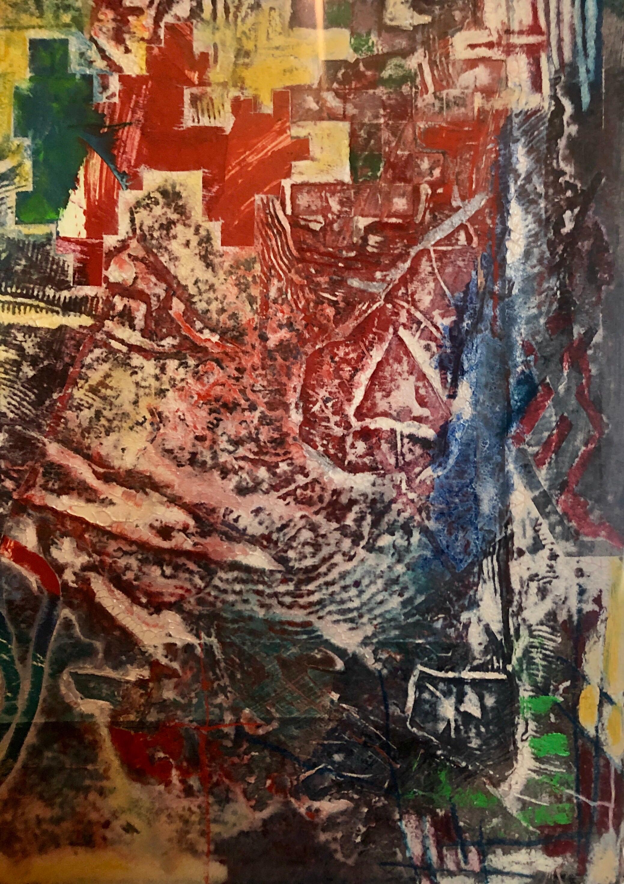 Large Abstract Modernist Monterey Series Mixed Media Monotype Colorful Painting For Sale 5