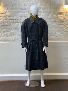 Terence Nolder Vintage 80s Patterned Wool Coat with Leather Trim