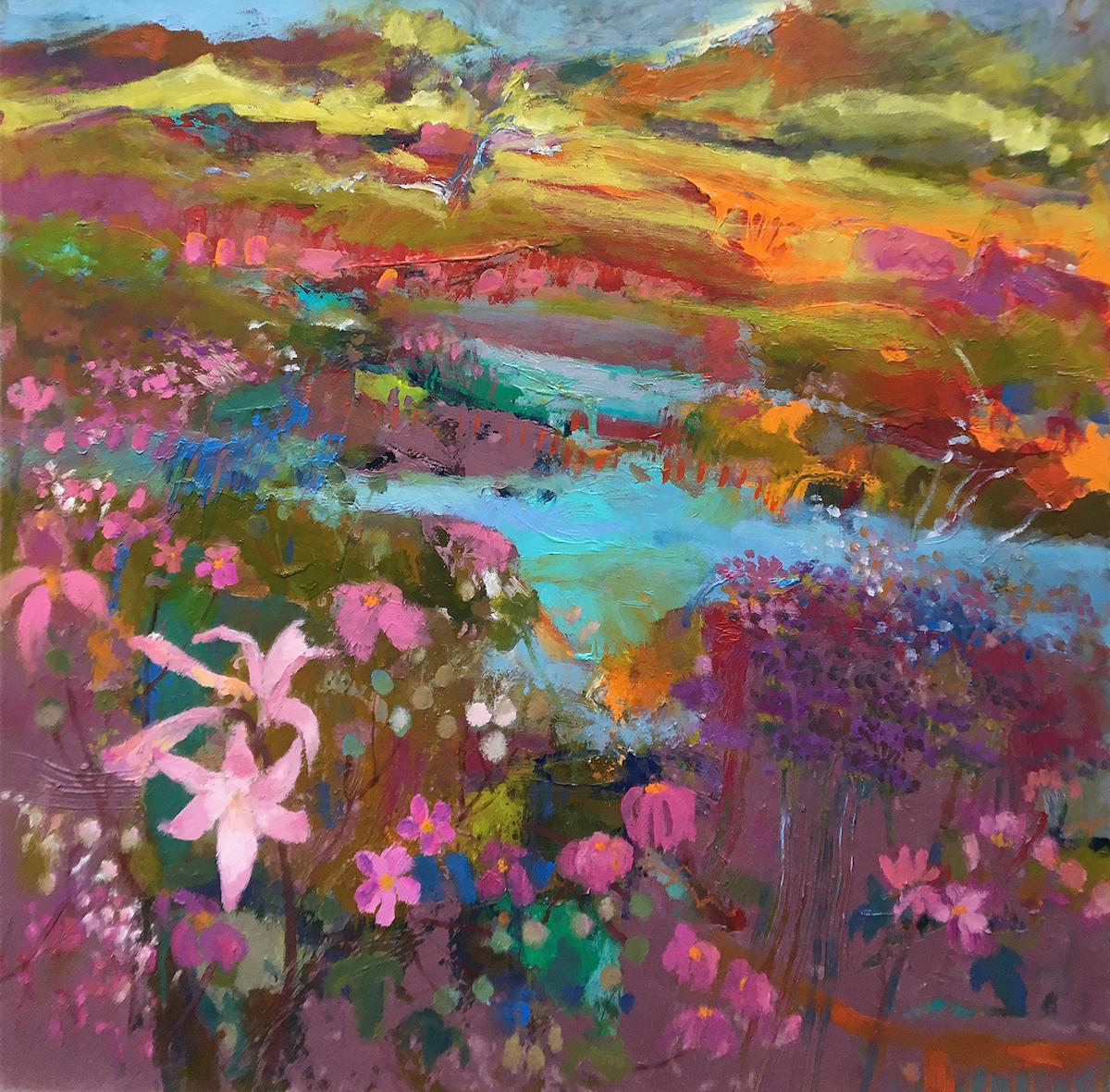 Teresa Pemberton  Landscape Painting - Belladonna, Teresa Pemberton, Contemporary Abstracted Landscape, Floral art 