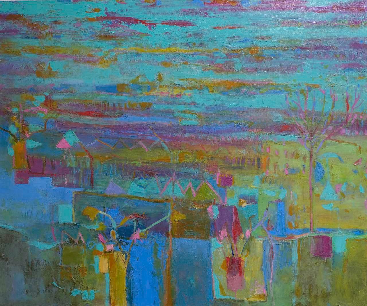 Jardin de mer, peinture abstraite originale de paysage marin Peinture d'art contemporain - Gris Landscape Painting par Teresa Pemberton