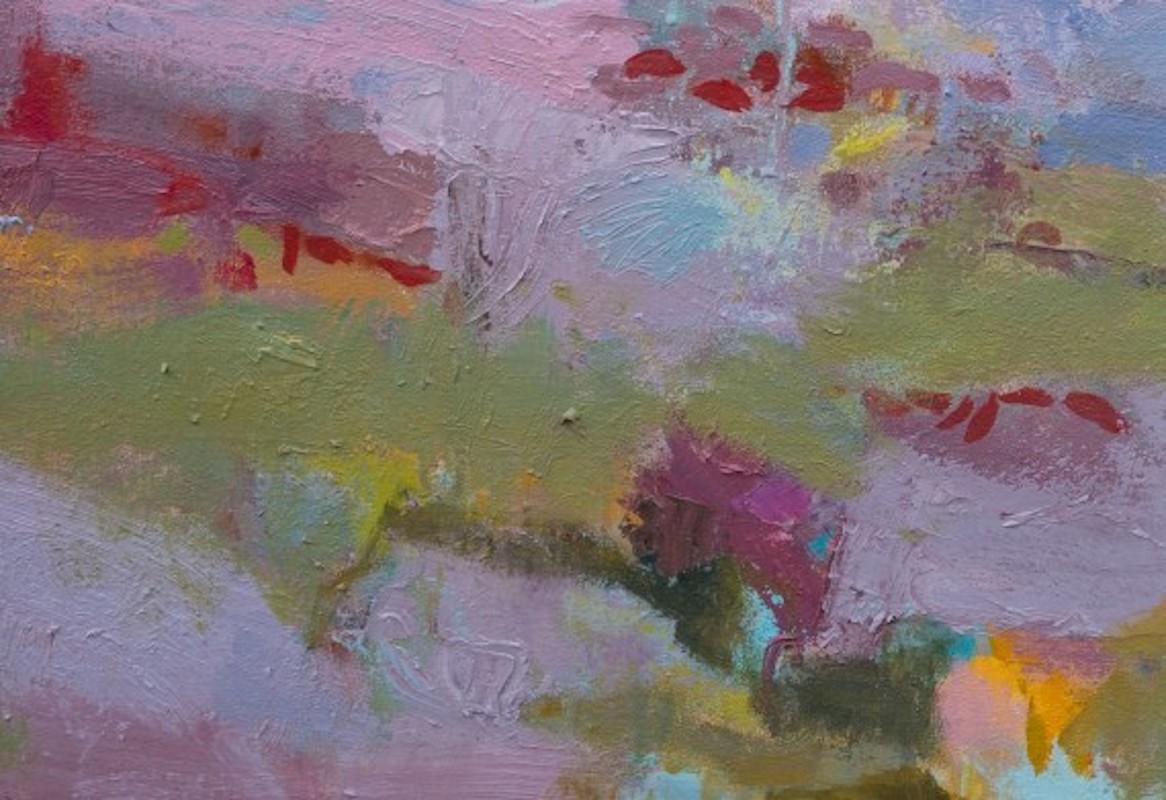 Summer Pink Light, Original art, abstract art, landscape art, floral art - Painting by Teresa Pemberton