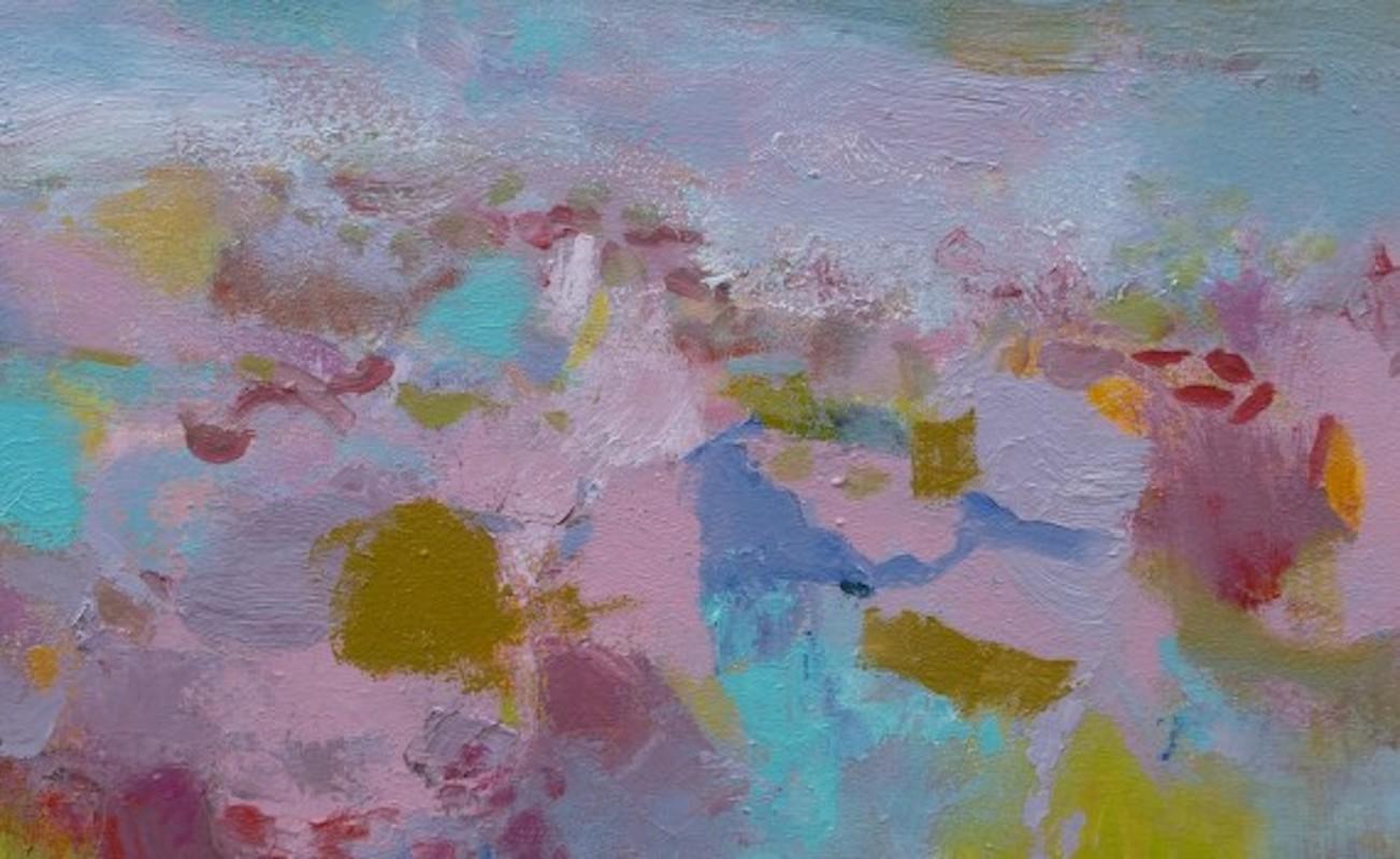 Summer Pink Light, Original art, abstract art, landscape art, floral art - Abstract Painting by Teresa Pemberton