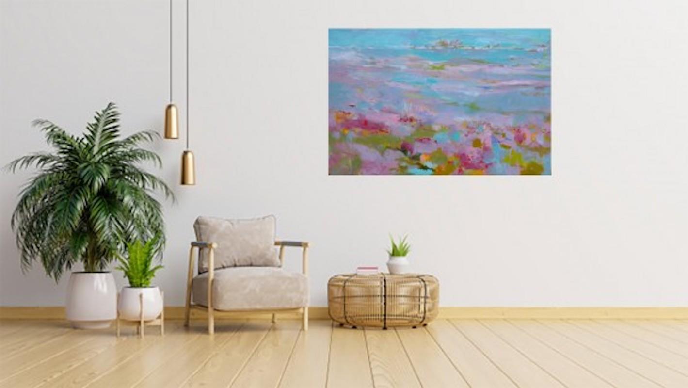 Summer Pink Light, Original art, abstract art, landscape art, floral art For Sale 1