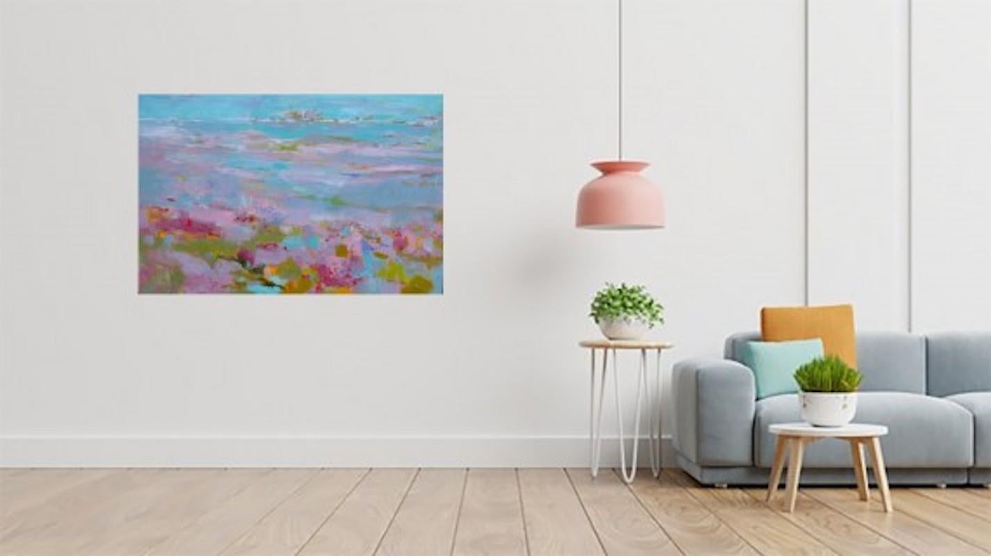 Summer Pink Light, Original art, abstract art, landscape art, floral art For Sale 2