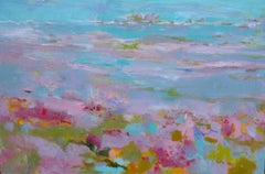 Summer Pink Light, Original art, abstract art, landscape art, floral art