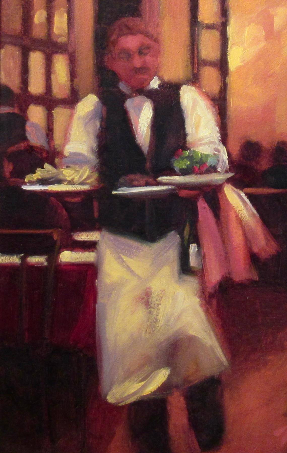 Ohne Titel (Der Waiter) (Amerikanischer Impressionismus), Painting, von Teresa Saia