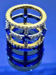 Teresa Small Banded Cage Ring with Princess Cut Sapphires and White Diamonds