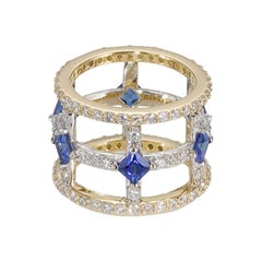 Used Teresa Small Banded Cage Ring with Princess Cut Sapphires and White Diamonds