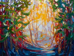 Circle of Light: Abstract Landscape Painting, Oil on Canvas, 2010s, New, 36x48