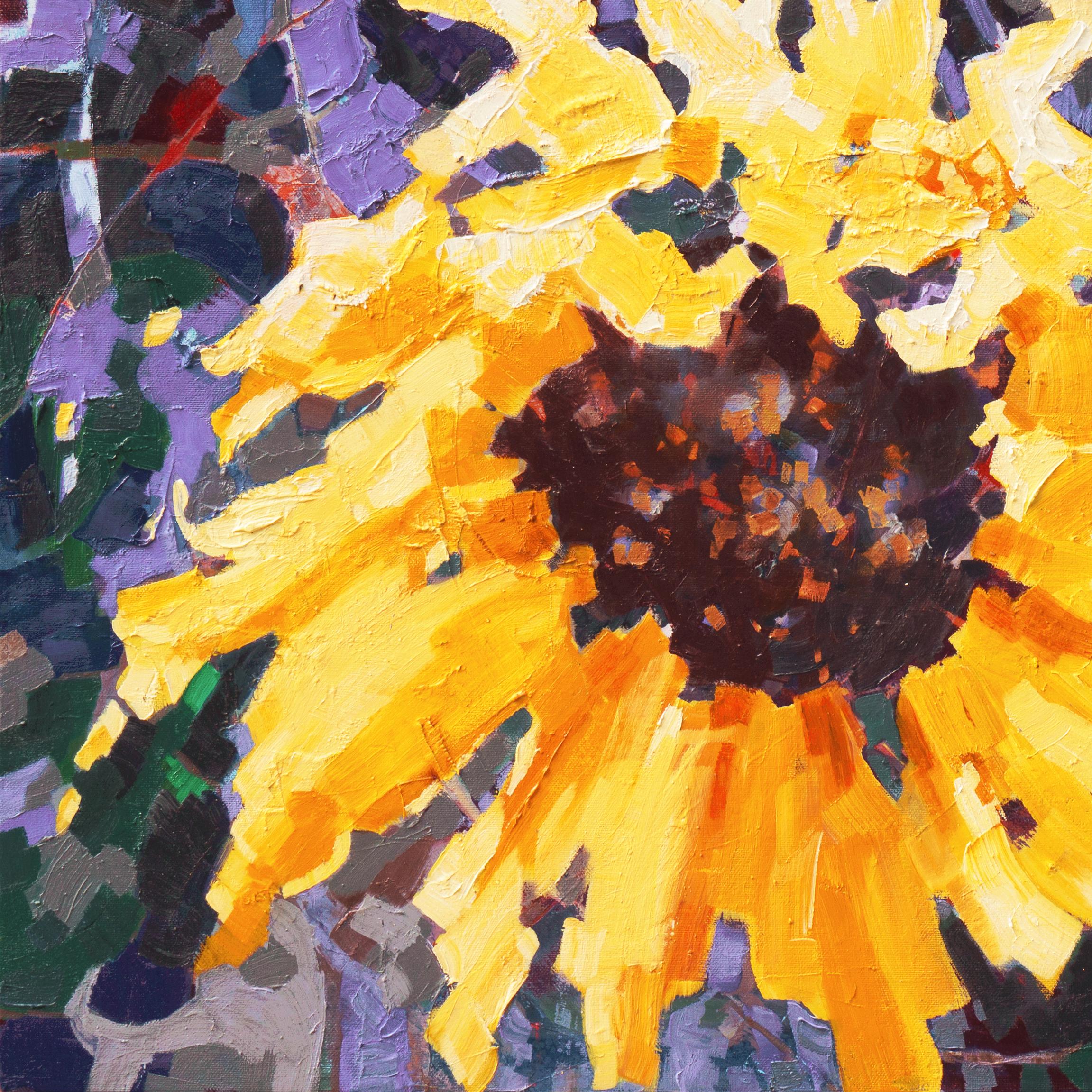 Large Post-Impressionist Floral Still Life, 'Sunflower II' (Schwarz), Landscape Painting, von Teresa Smith