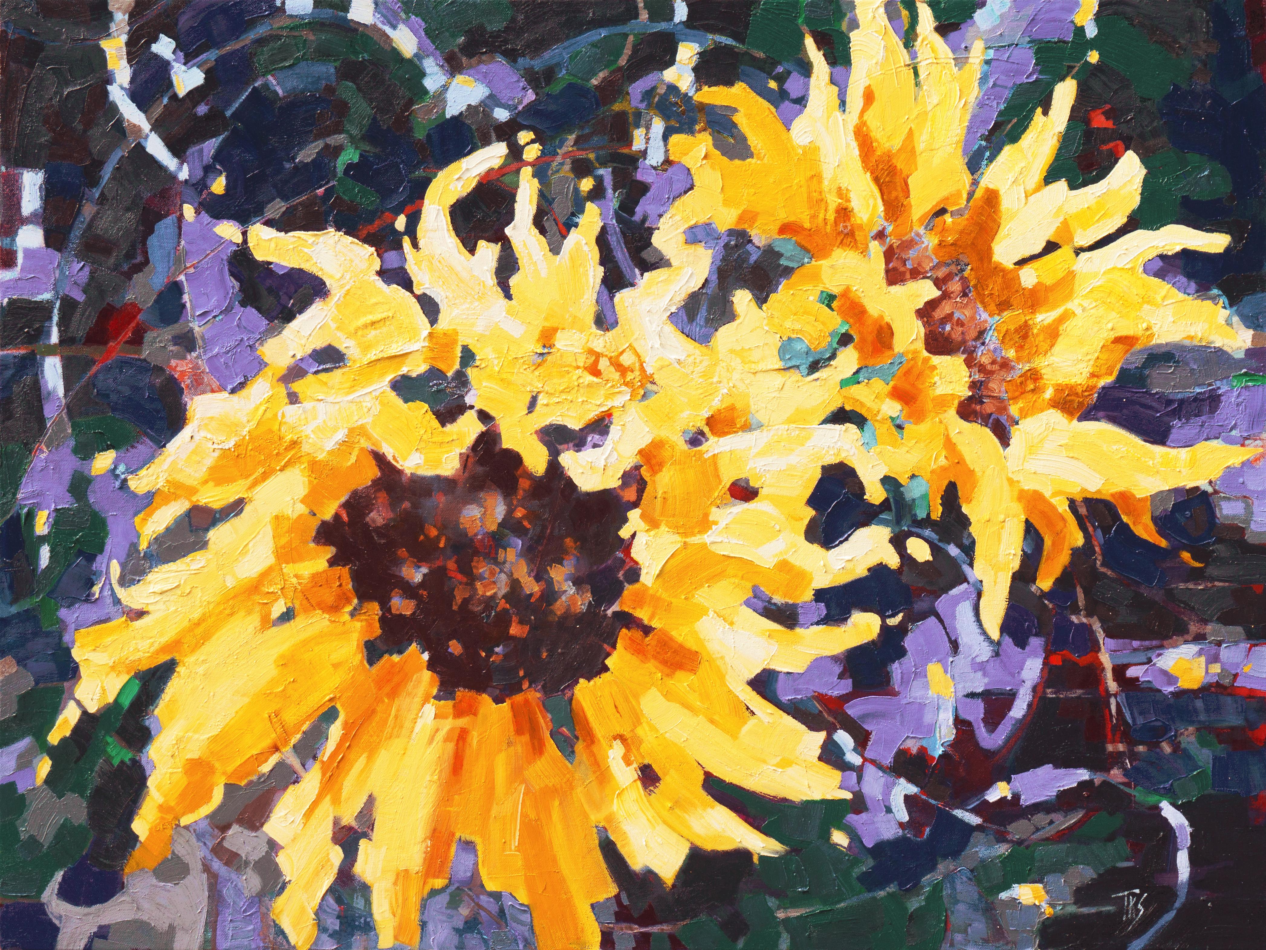 Teresa Smith Landscape Painting - Large Post-Impressionist Floral Still Life, 'Sunflower II'