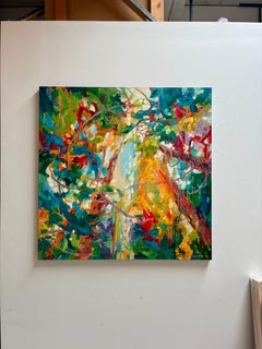 Wind und Himmel: Abstrakte Landschaft Ölgemälde auf Leinwand, 2010er, Neu, 48x48