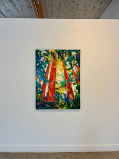 Woodland Temple: Abstract Landscape Painting, Oil on Canvas, 2010s, New, 48x36