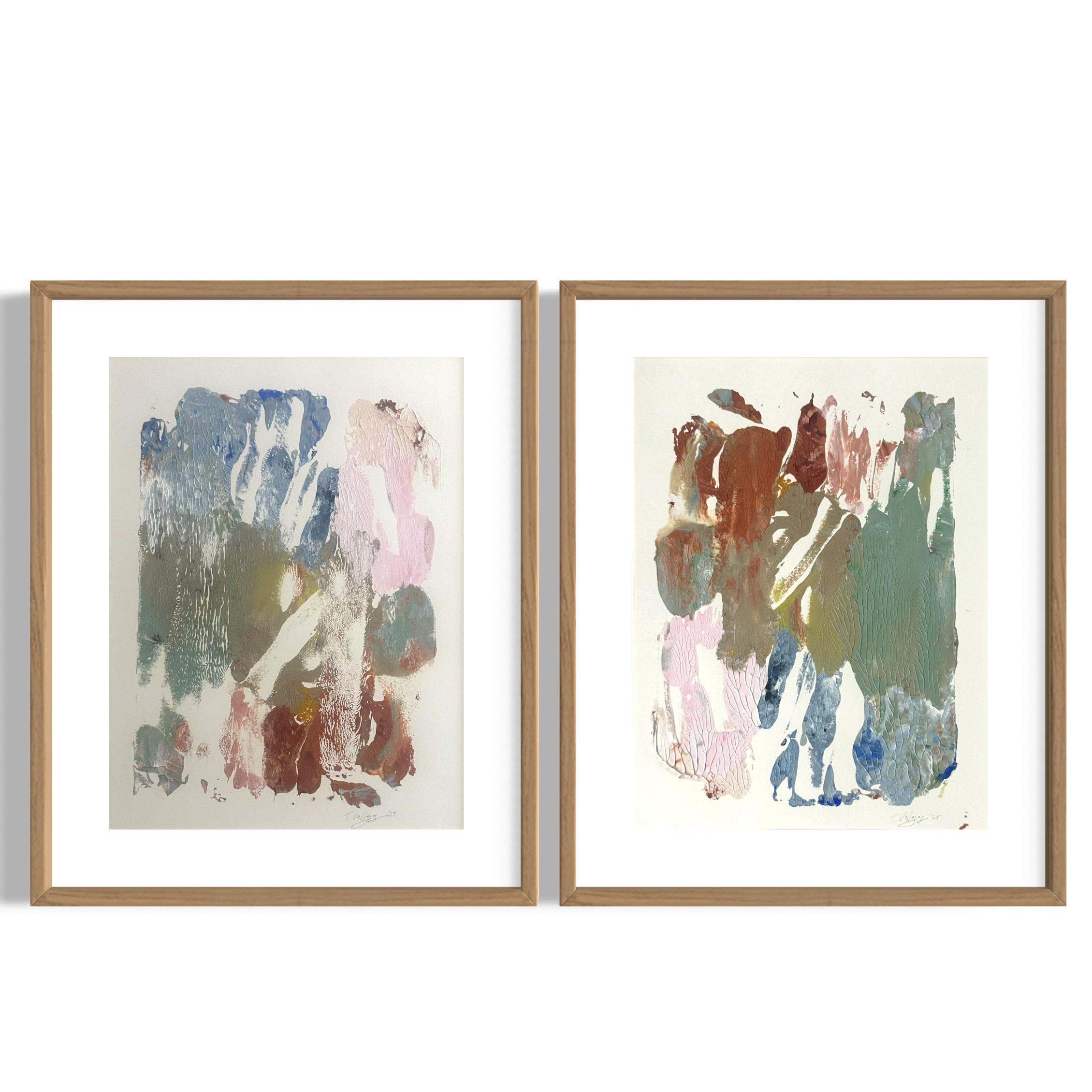 Teresa Vallejos Abstract Drawing - Peace of Mind (Diptych- FRAMED-21" x 17")