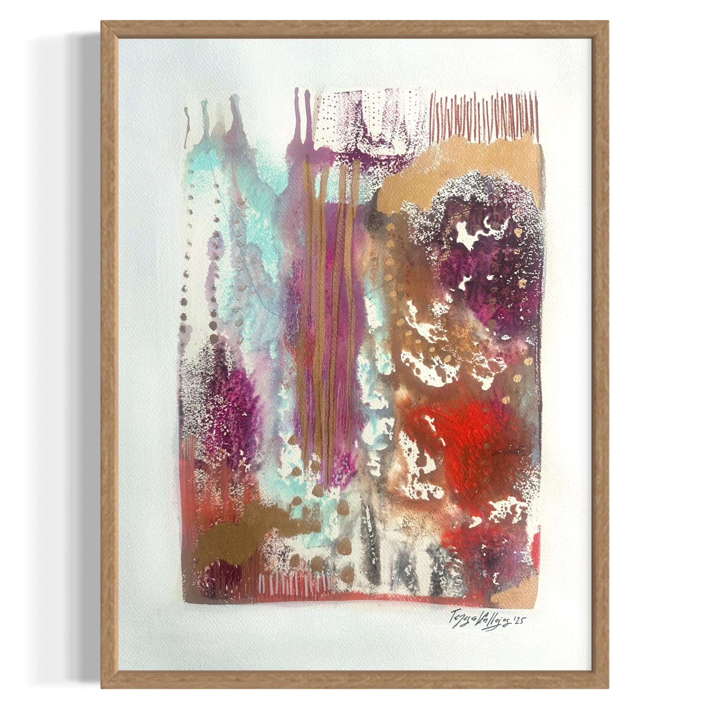 Abstract Painting di Teresa Vallejos - Nostalgia (acrilico e inchiostro su carta-FRAMED)
