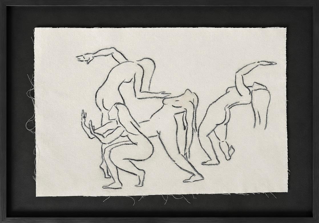 Please note that the frame is intentionally presented without glass. The raw linen is left directly exposed, as conceived by the artist, allowing the materiality, texture, and tactile qualities of the work to remain fully visible. This presentation