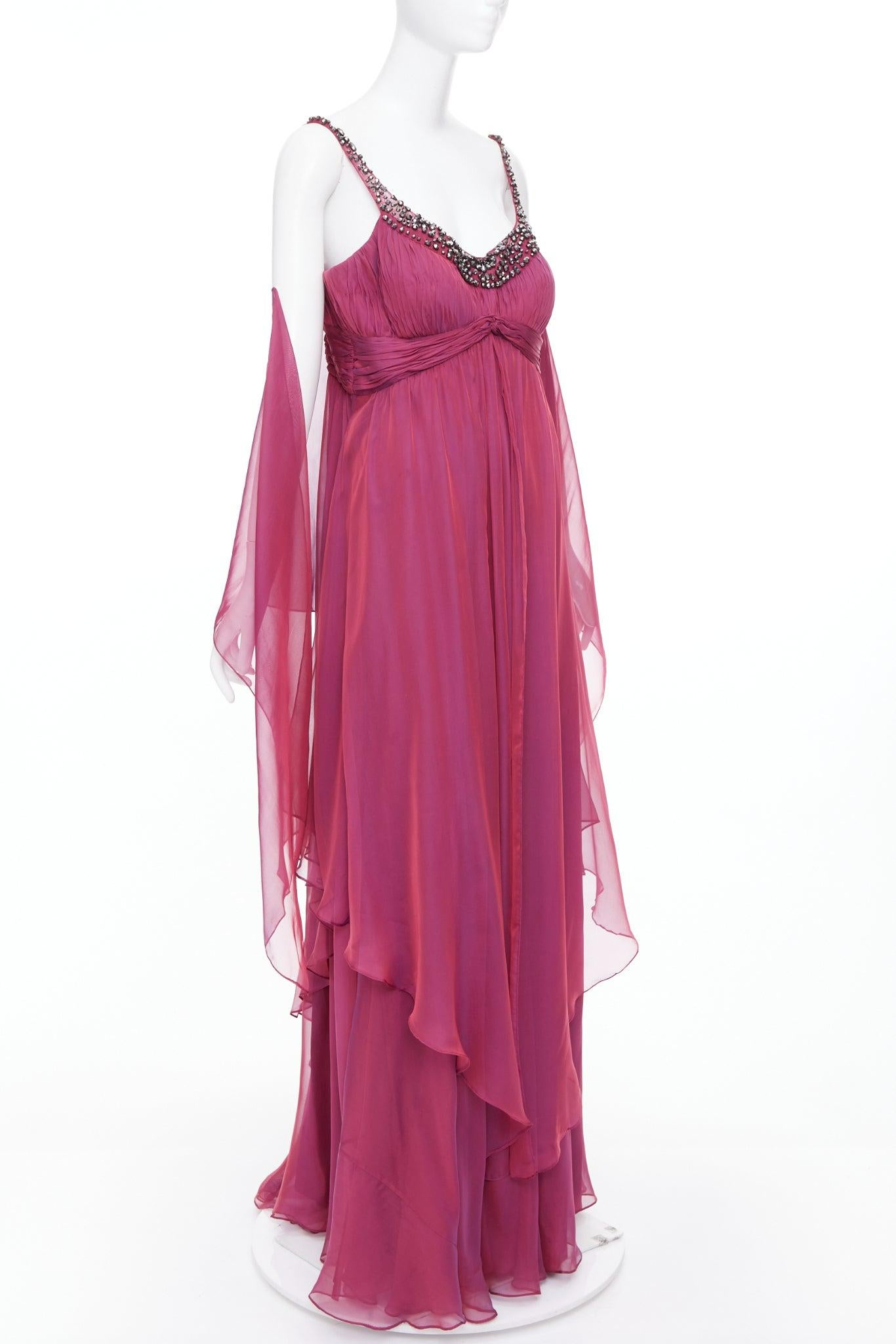 Viola TERI JON Rickie Freeman, abito in seta viola iridescente con perline e scialle US14 3XL in vendita