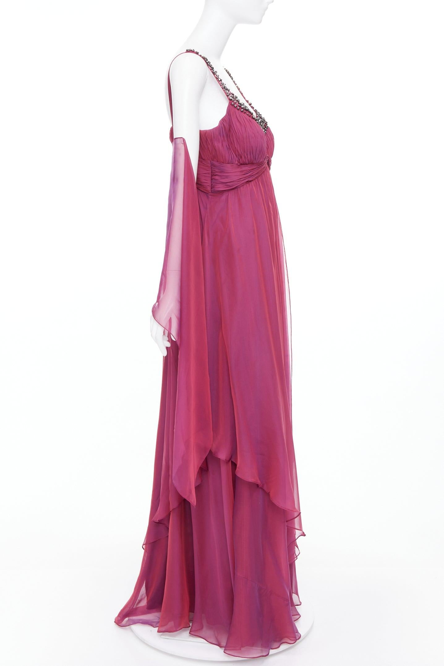 TERI JON Rickie Freeman, abito in seta viola iridescente con perline e scialle US14 3XL In condizioni discrete in vendita a Hong Kong, NT