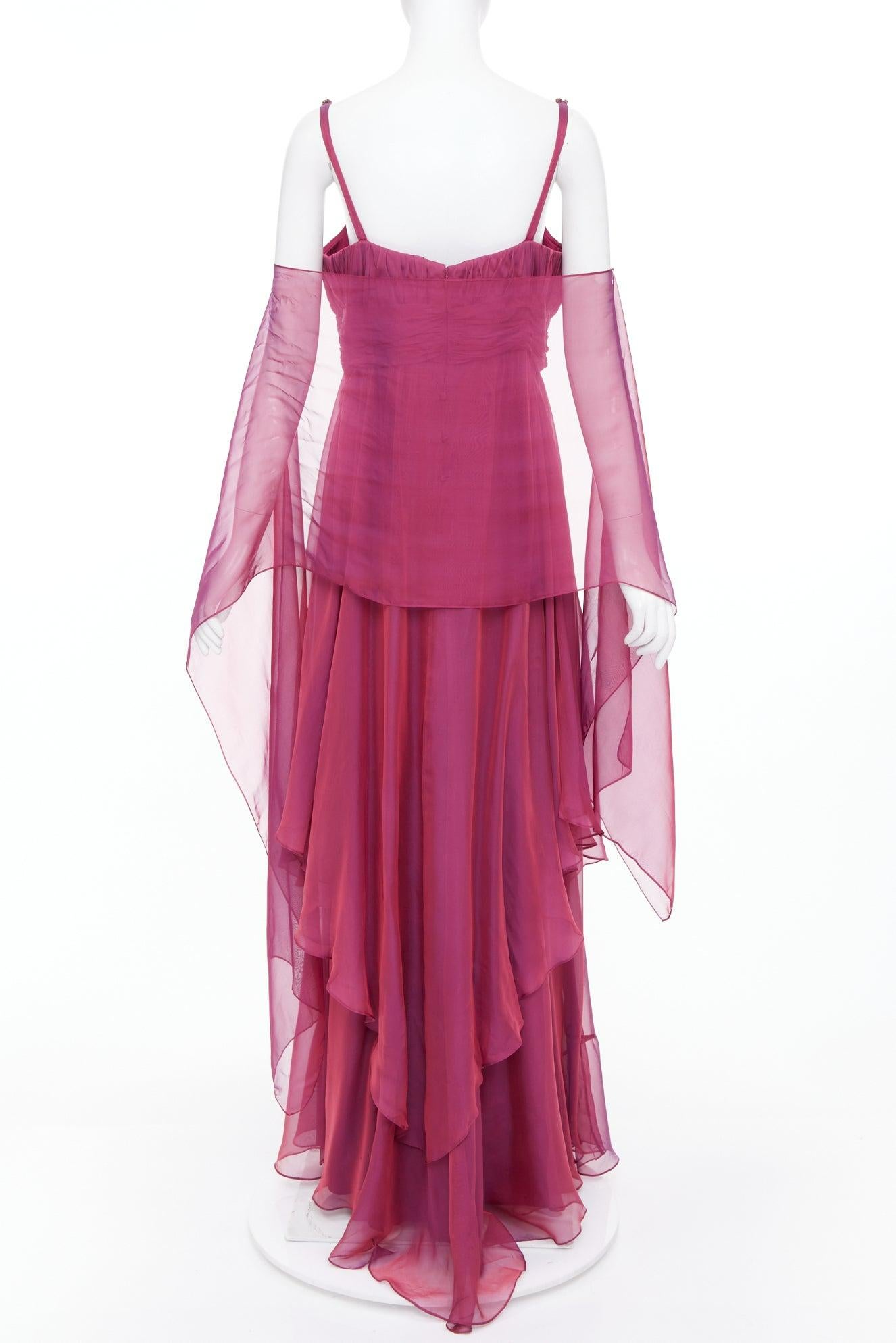 Donna TERI JON Rickie Freeman, abito in seta viola iridescente con perline e scialle US14 3XL in vendita