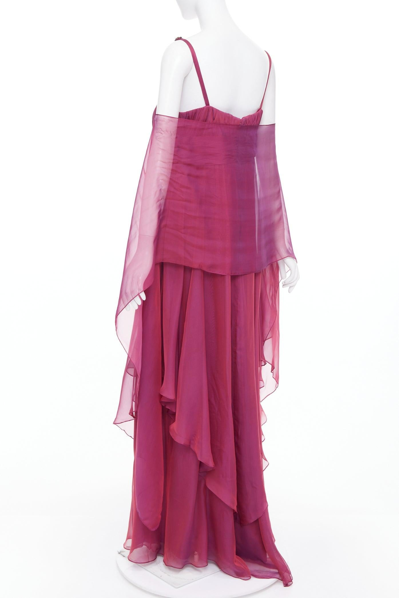 TERI JON Rickie Freeman, abito in seta viola iridescente con perline e scialle US14 3XL in vendita 1