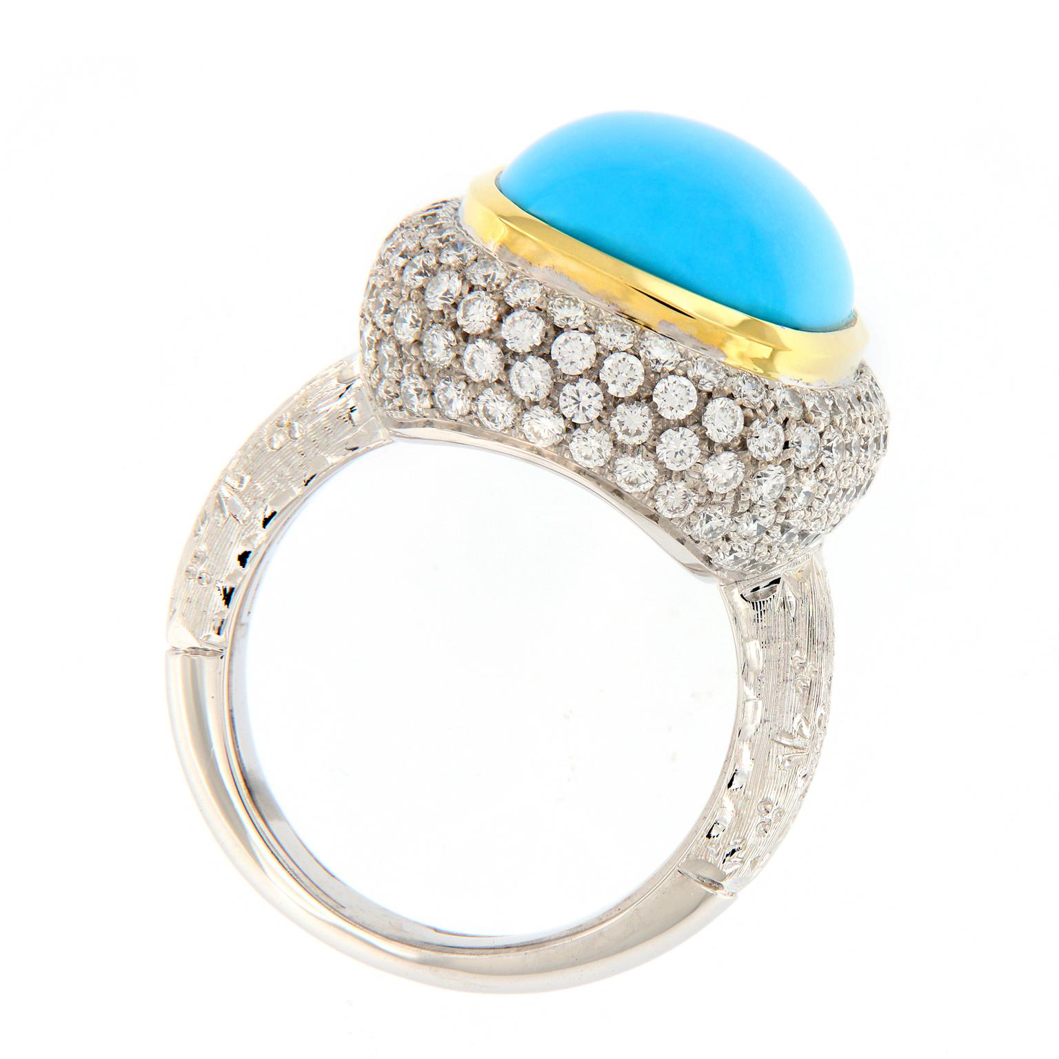 Women's or Men's Teri Turquoise Diamond Gold Cocktail Ring