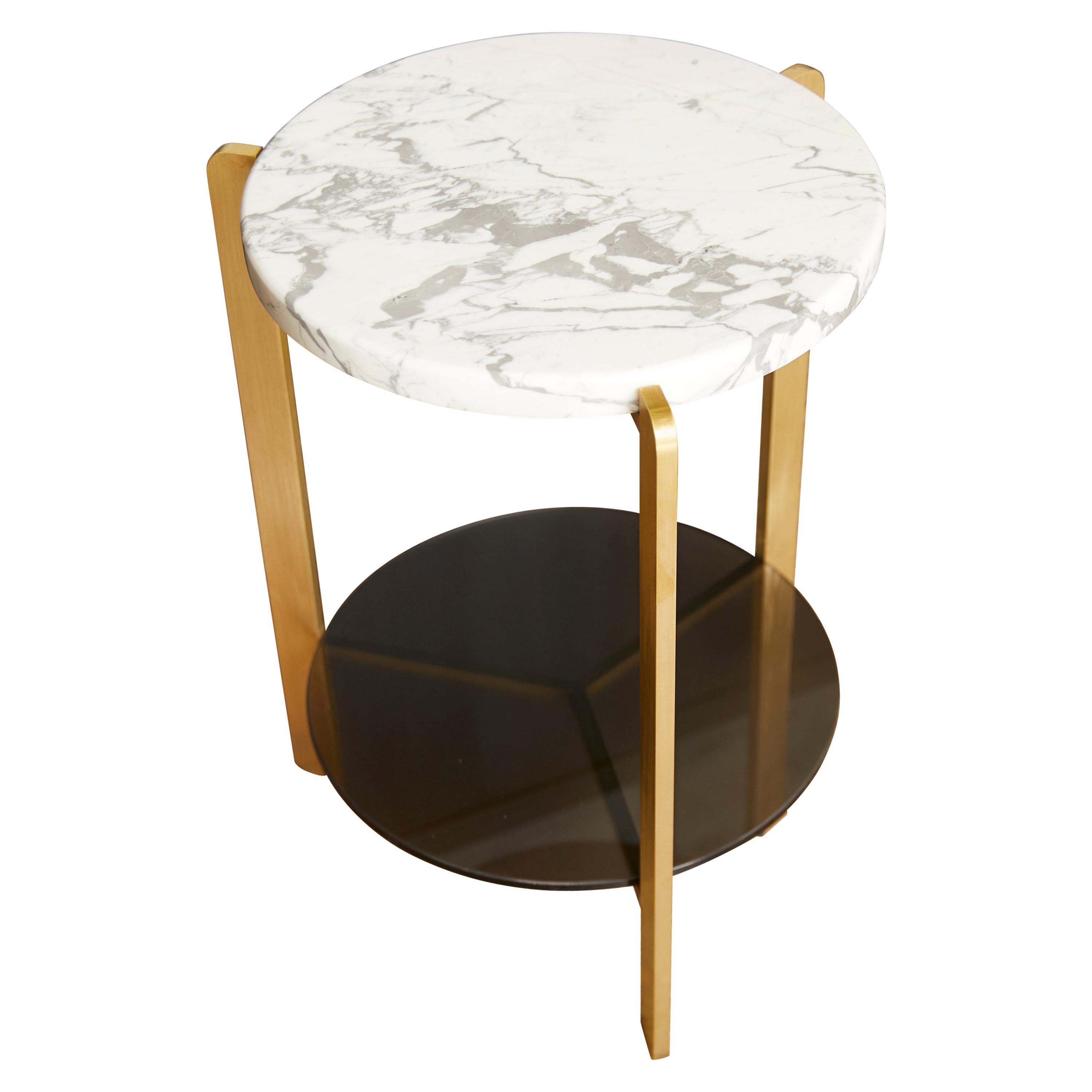 "Ternary" Side Table Metal, Marble, Glass