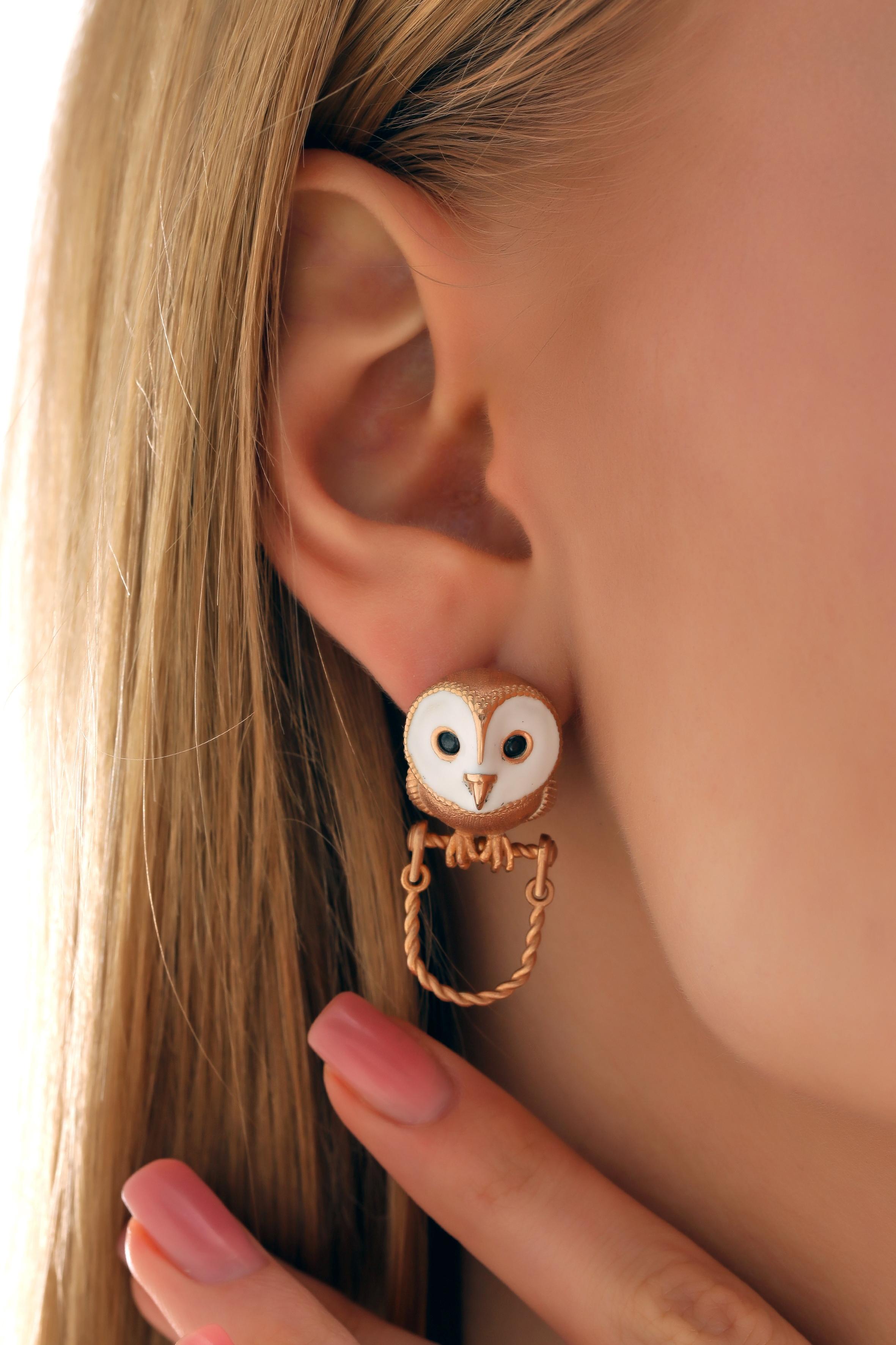 gold owl earrings