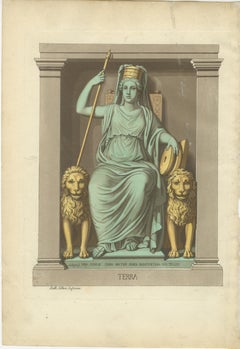 Terra Allegory, Cybele Mother Earth, Antique Hand-Colored Engraving 1815