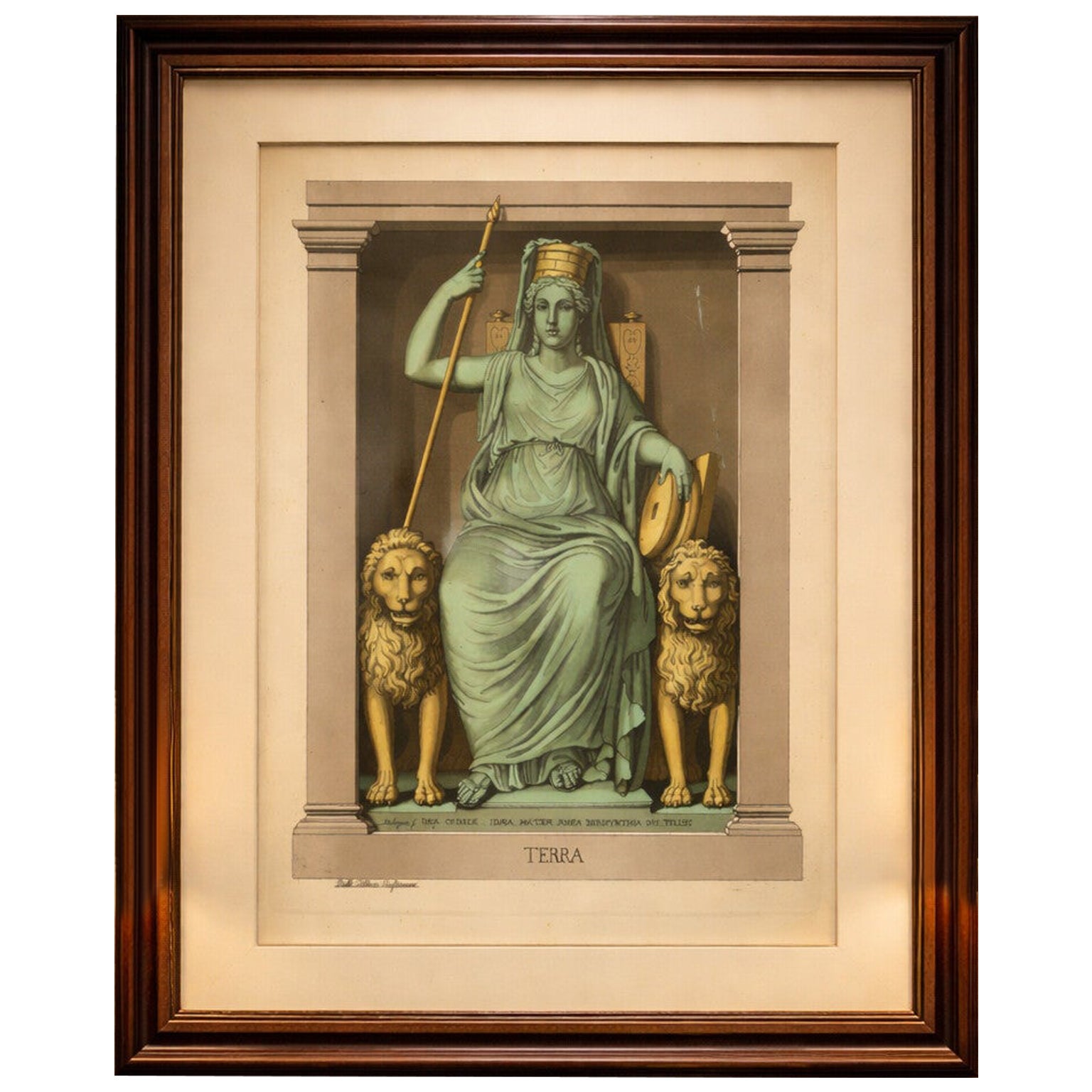 Terra Allegory, Cybele Mother Earth, Antique Hand-Colored Engraving 1815