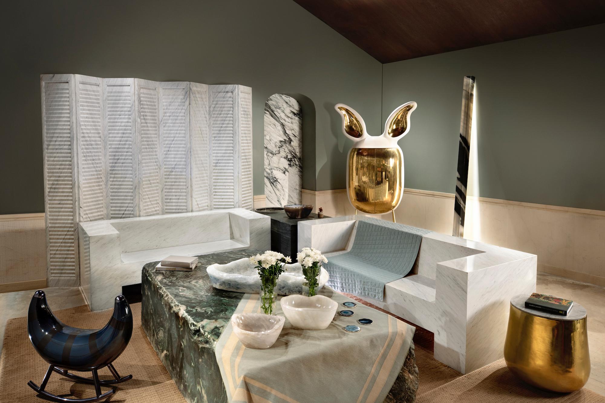 Moderne Table d'appoint Terra Alto avec plateau en marbre satuario blanc  en vente
