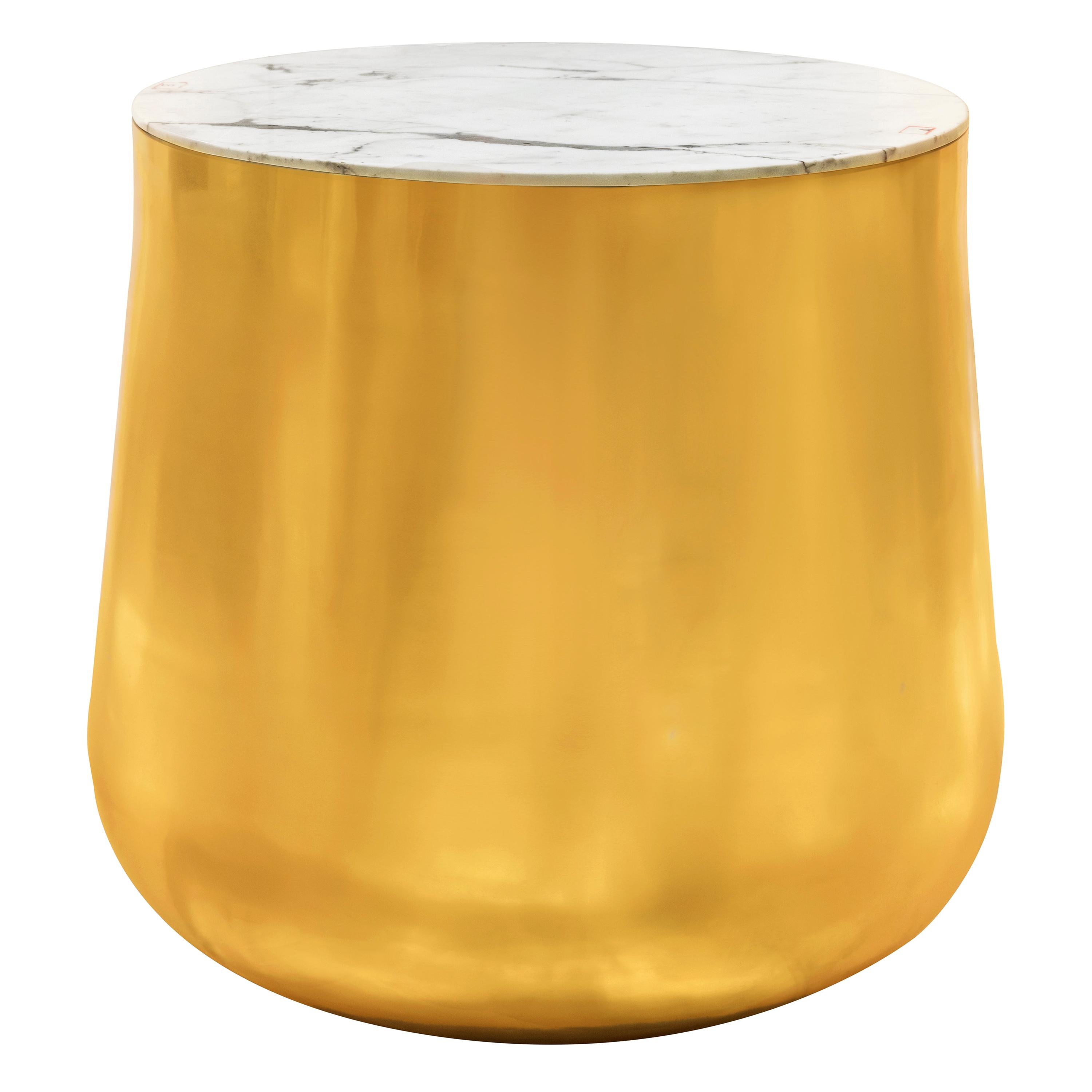 Terra Alto Side Table in Brass with White Satuario Marble Top 