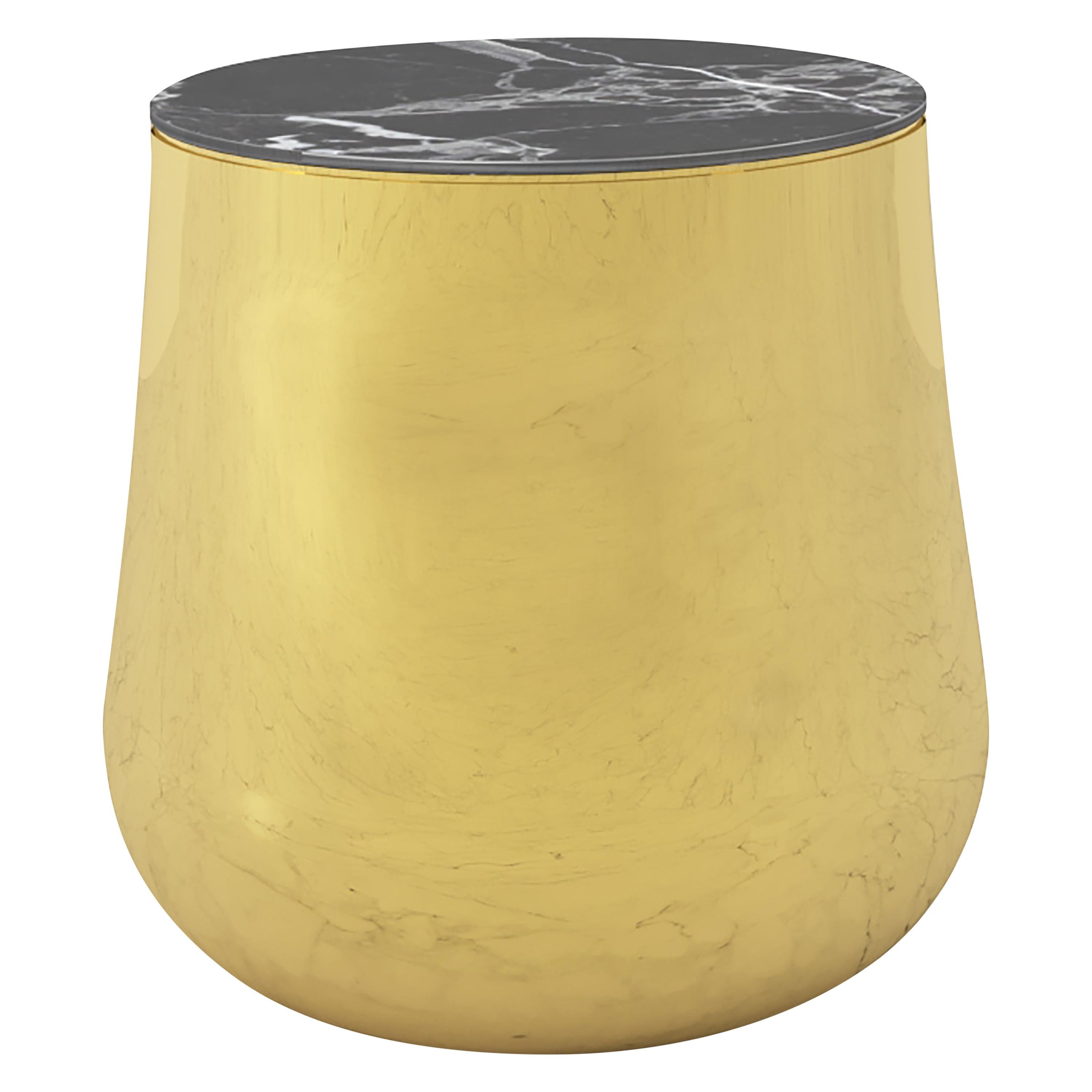 Terra Alto Side Table in Brass with Black Marquina Marble Top For Sale