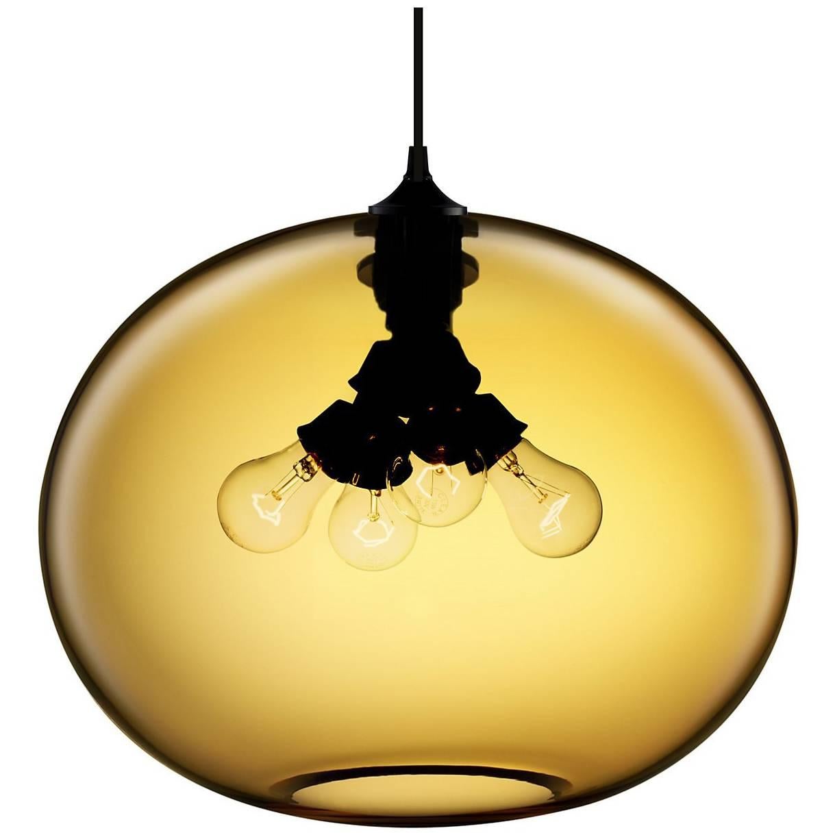 Terra Amber Handblown Modern Glass Pendant Light, Made in the USA For Sale