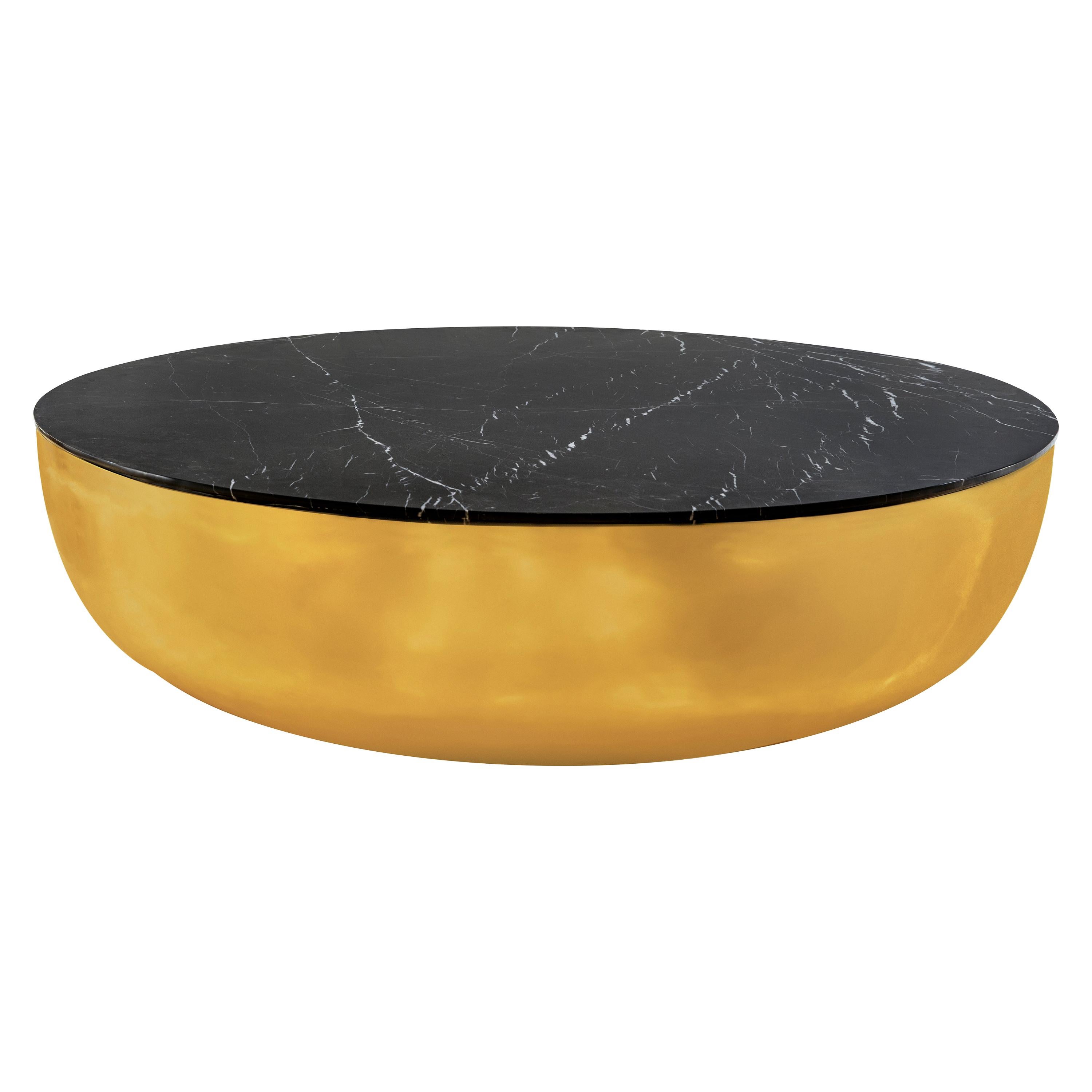 Terra Bass Coffee Table in Brass with Black Marquina Marble Top 