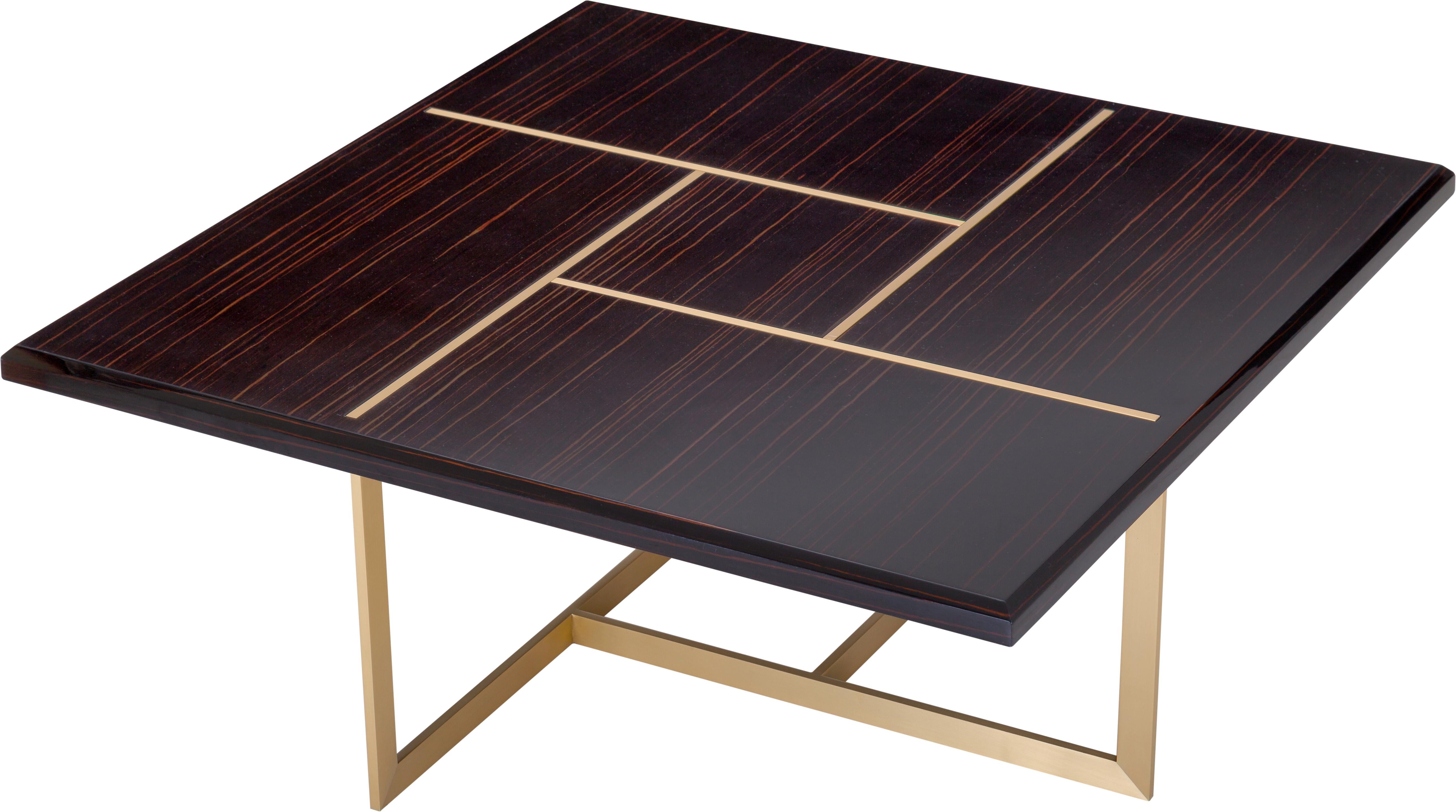 The TERRA coffee table, with a balanced and elegant design, is settled on a base in real brass, with brass lacquer inlaid details on the top in veneered wood, available in any color but also in lacquered wood and with stainless steel base.‎

Shown