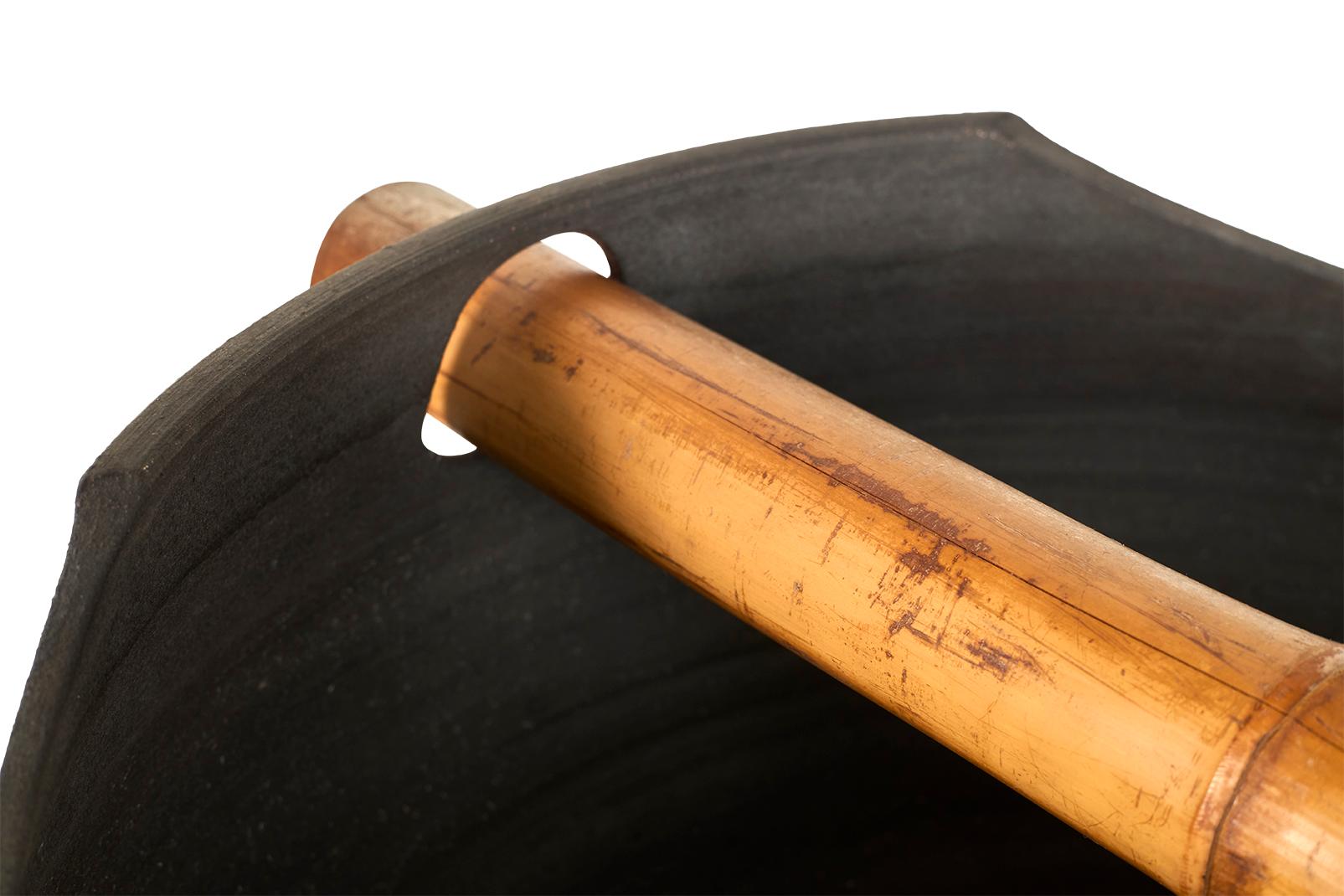 Terra Cotta Bowl with Bamboo Handle 1