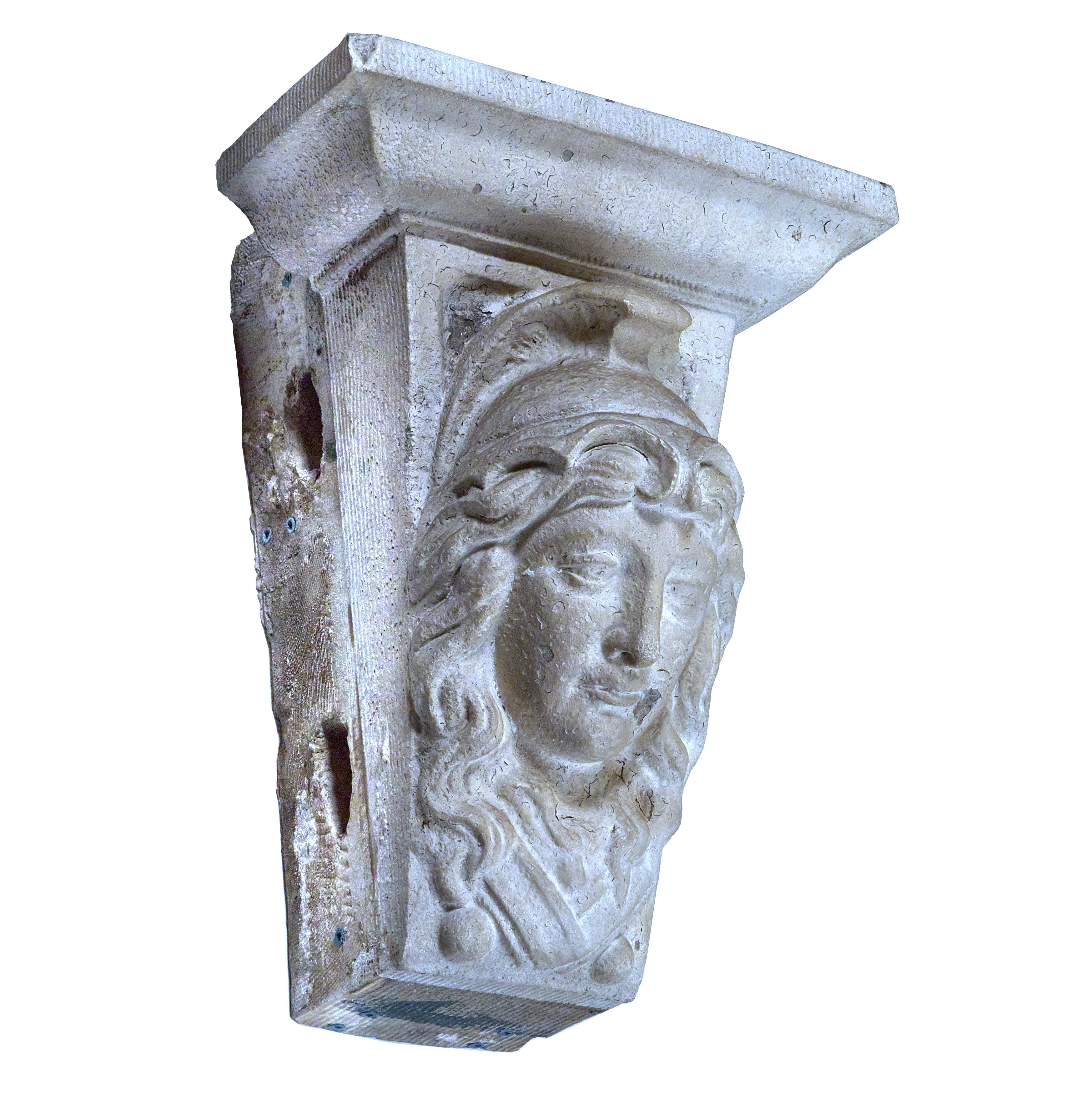 American Terra Cotta Building Keystone with Face of Lovely Maiden For Sale