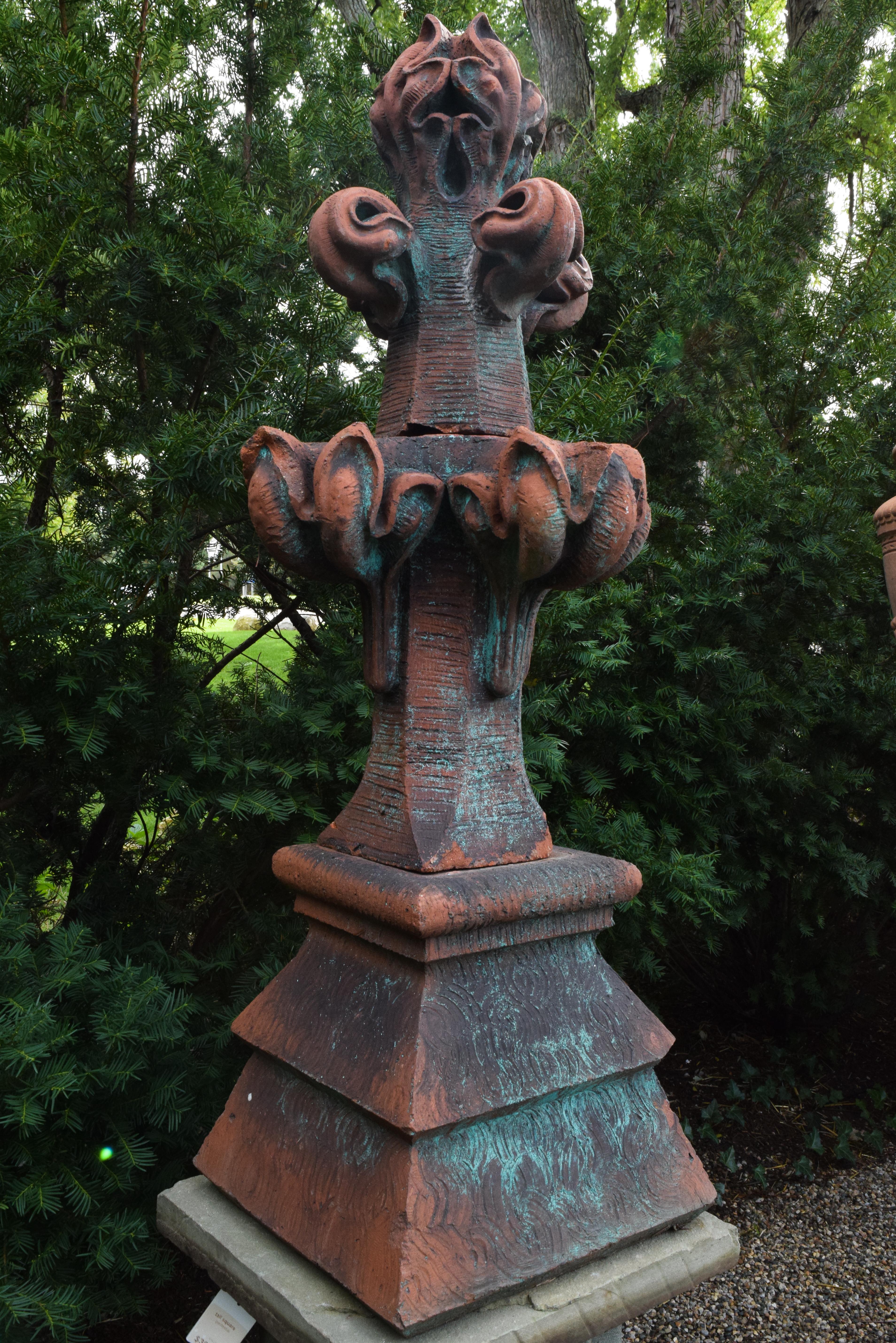 For those looking for something to add scale and impact to the garden, terrace, or entryway, look no further than this gorgeous terracotta building spire. This three-tier spire has aged naturally creating a striking color palette that can’t be