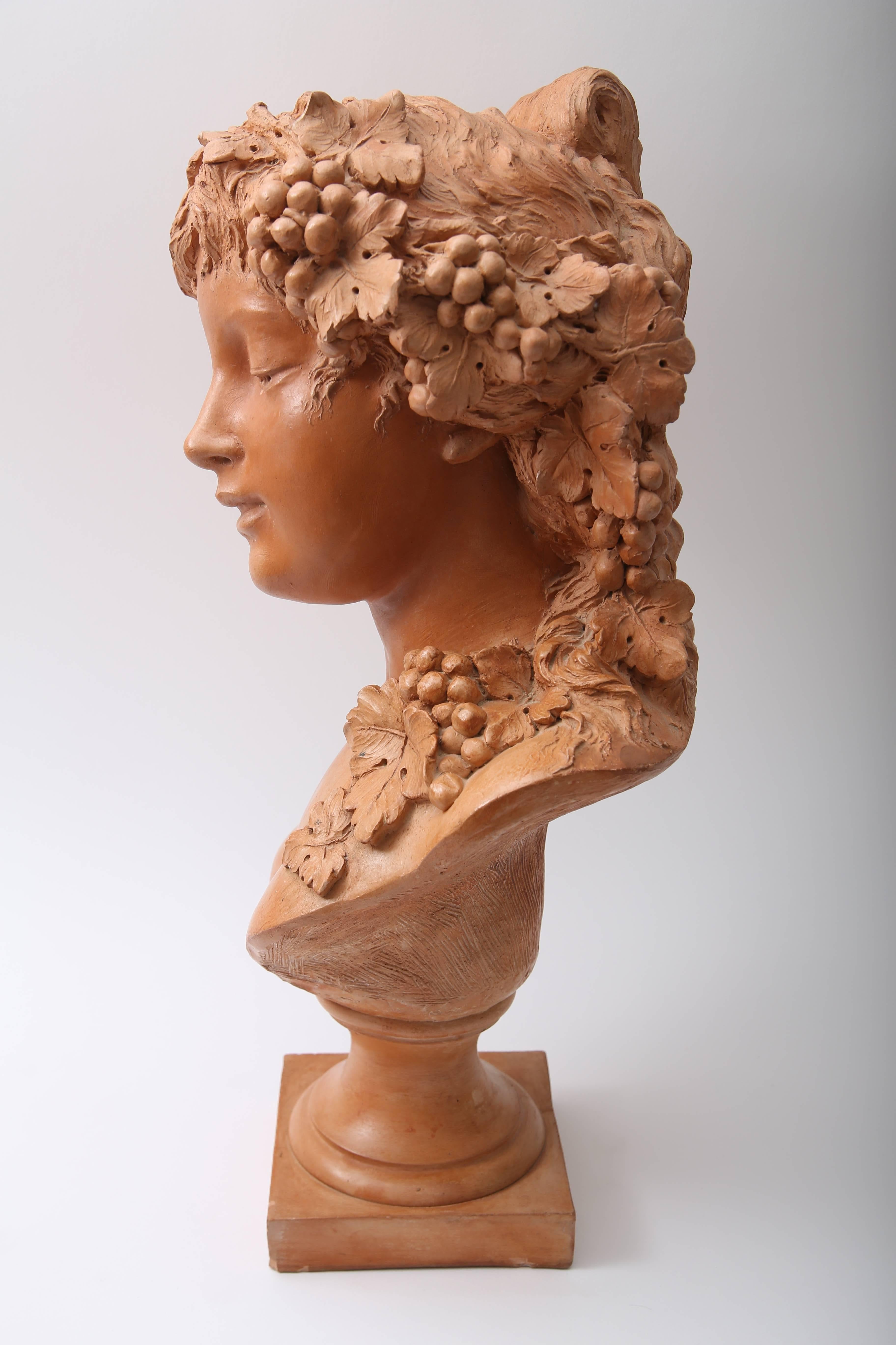 Art Nouveau Terra Cotta Bust of a Bacchanalian Young Girl